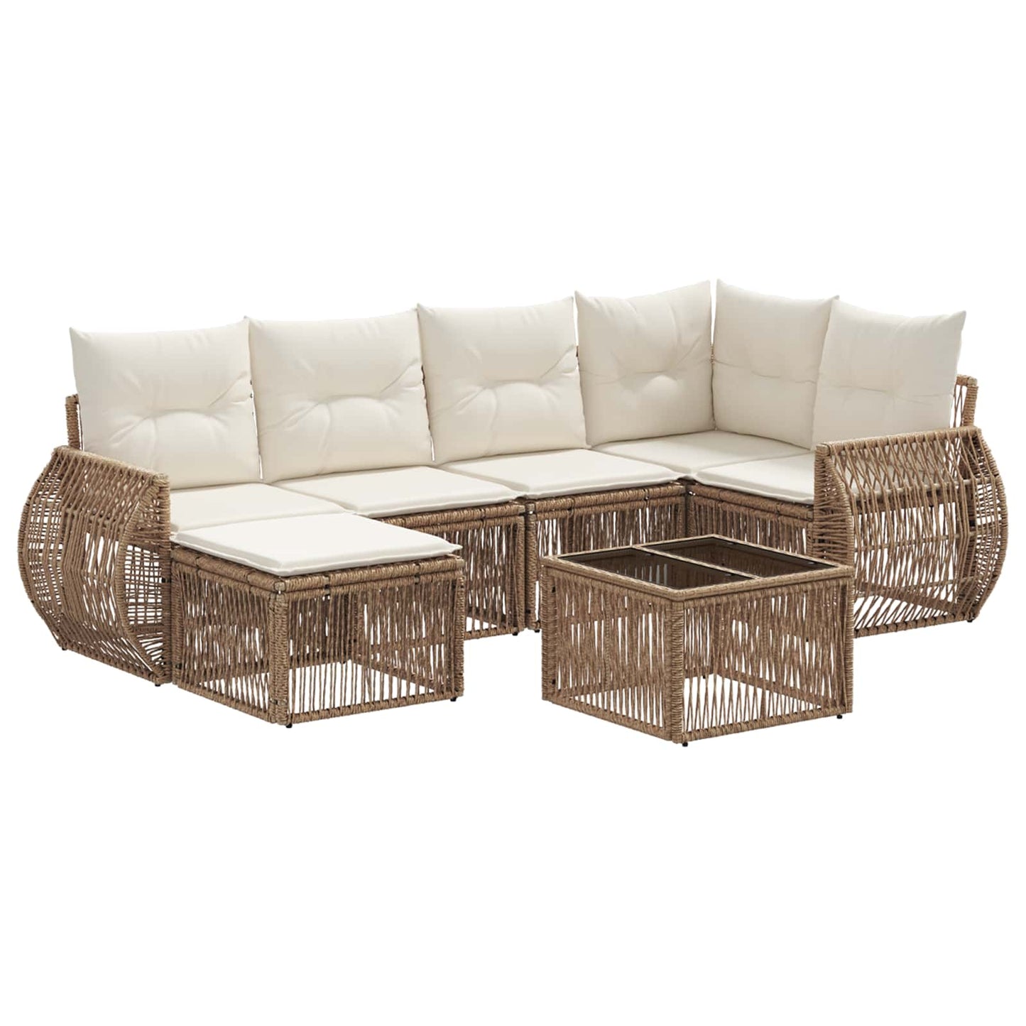 Tuinbankenset 7 pcs Beige en Crème Wit poly rattan is nu te koop bij PeponiXL, paradijselijk wonen!