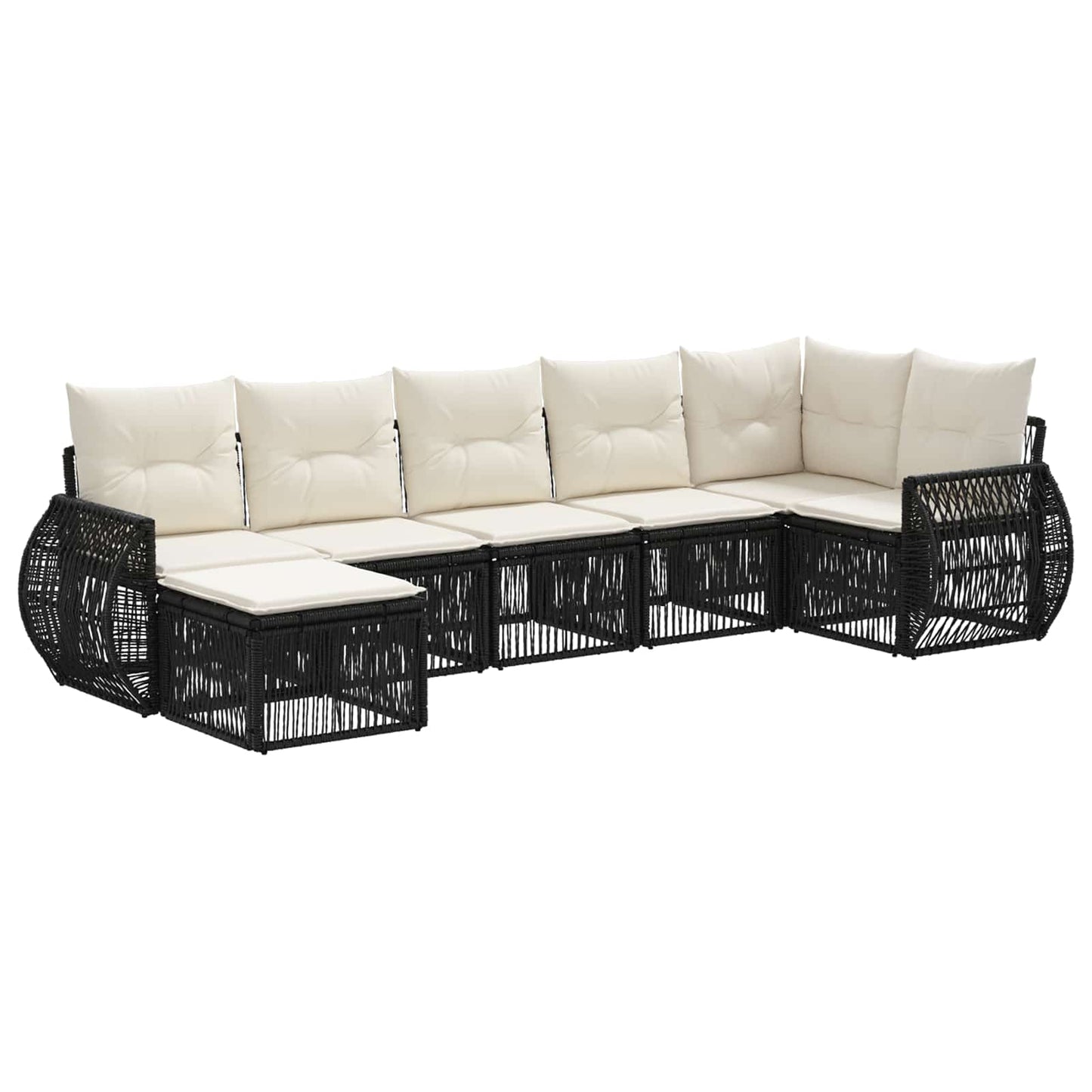 Tuinbankenset 7 pcs Zwart en Cream Wit poly rattan is nu te koop bij PeponiXL, paradijselijk wonen!