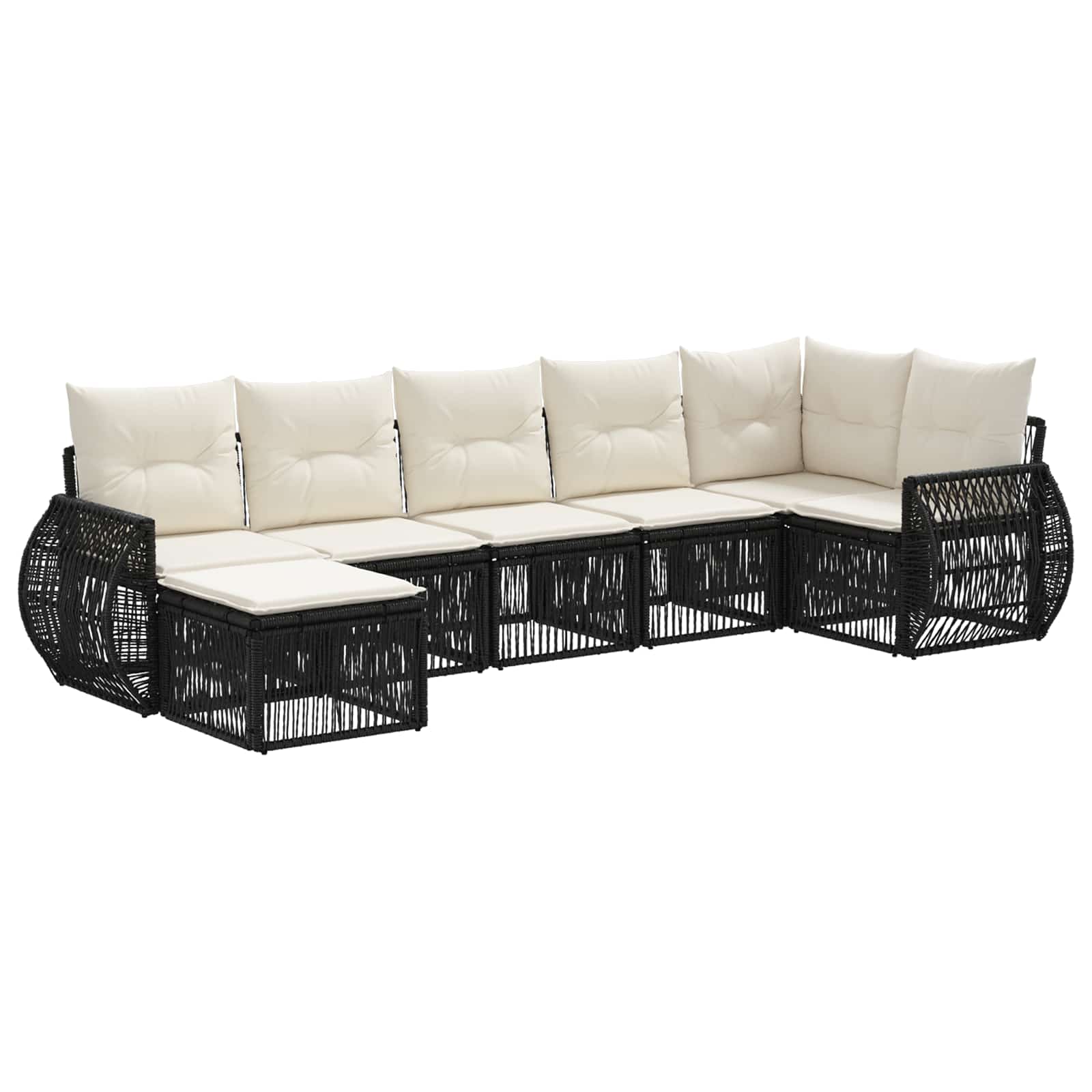 Tuinbankenset 7 pcs Zwart en Cream Wit poly rattan is nu te koop bij PeponiXL, paradijselijk wonen!