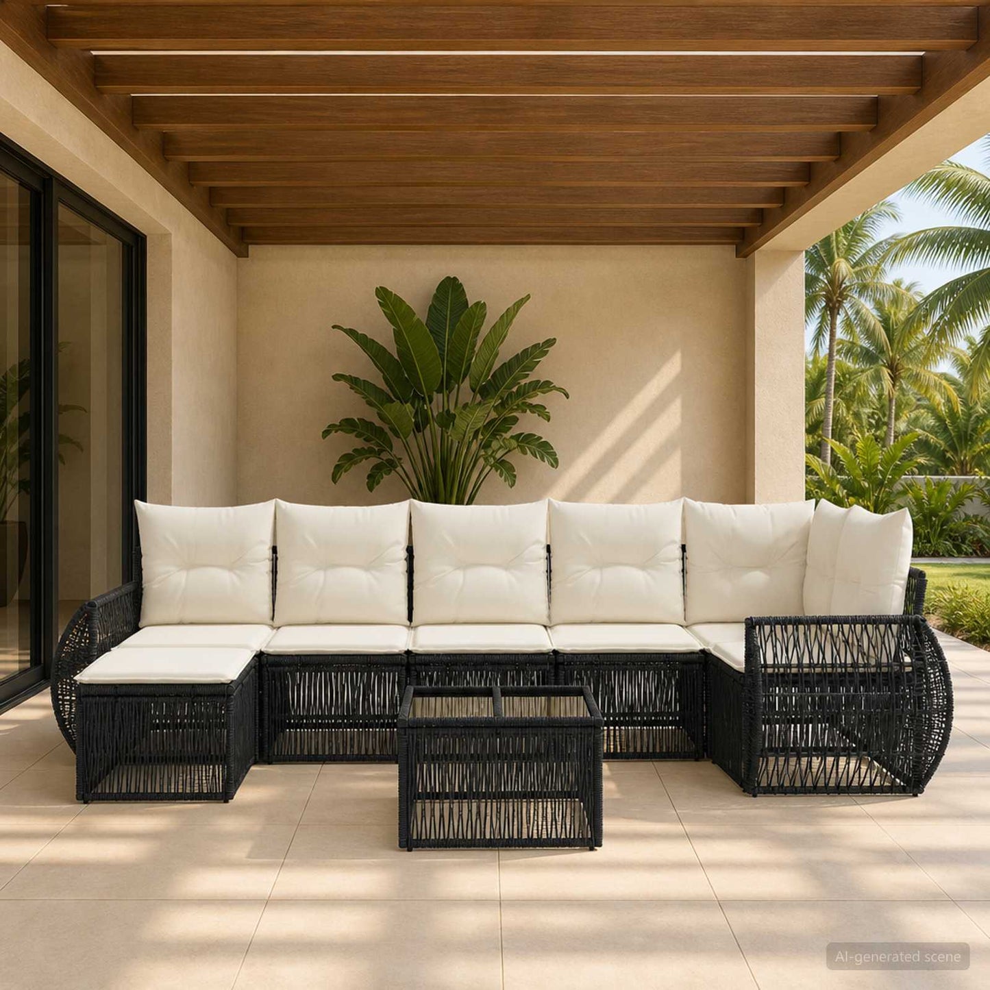 Tuinbankenset 8 pcs Zwart en Cream Wit poly rattan is nu te koop bij PeponiXL, paradijselijk wonen!