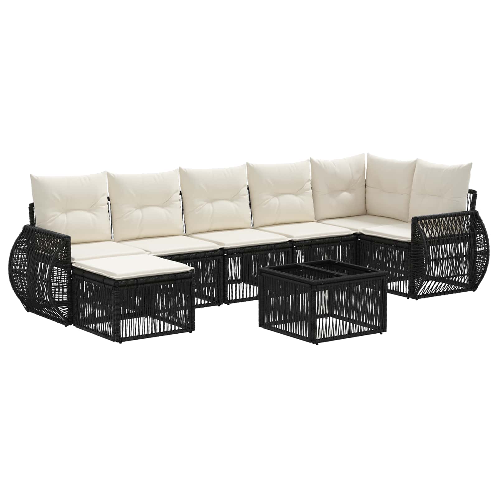 Tuinbankenset 8 pcs Zwart en Cream Wit poly rattan is nu te koop bij PeponiXL, paradijselijk wonen!