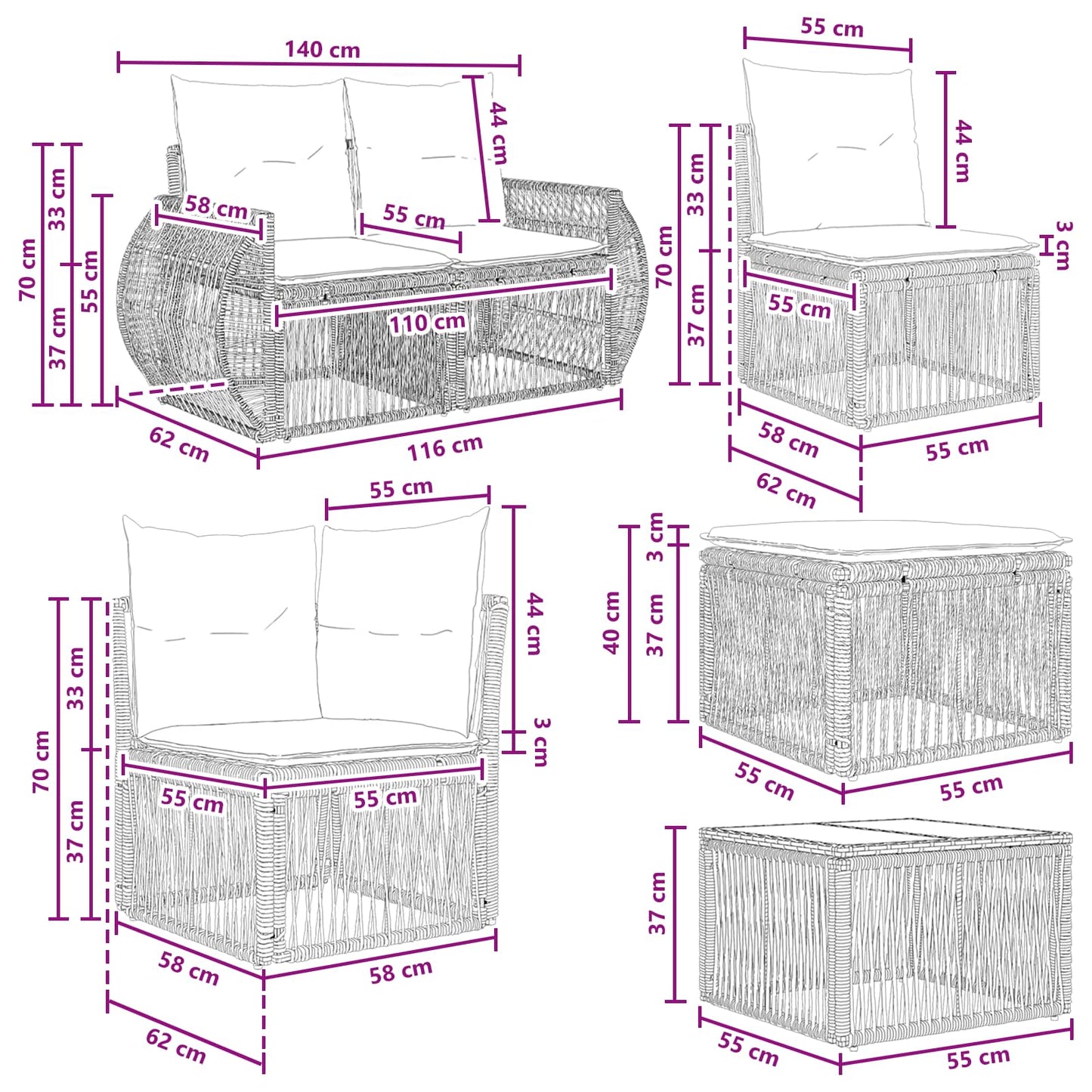 Tuinbankenset 8 pcs Grijs en Donkergrijs poly rattan is nu te koop bij PeponiXL, paradijselijk wonen!