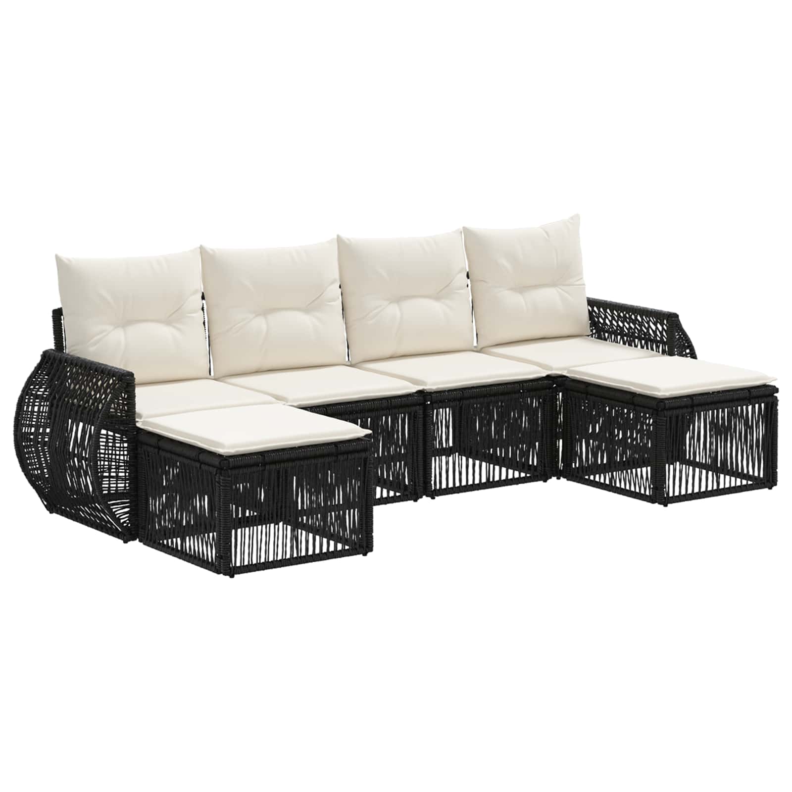 Tuinbankenset 6 pcs Zwart en Cream Wit poly rattan is nu te koop bij PeponiXL, paradijselijk wonen!