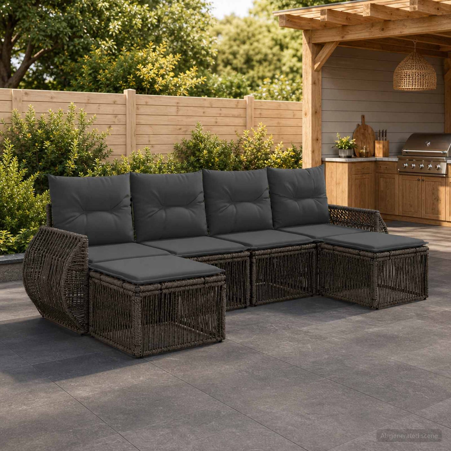 Tuinbankenset 6 pcs Grijs en Donkergrijs poly rattan is nu te koop bij PeponiXL, paradijselijk wonen!
