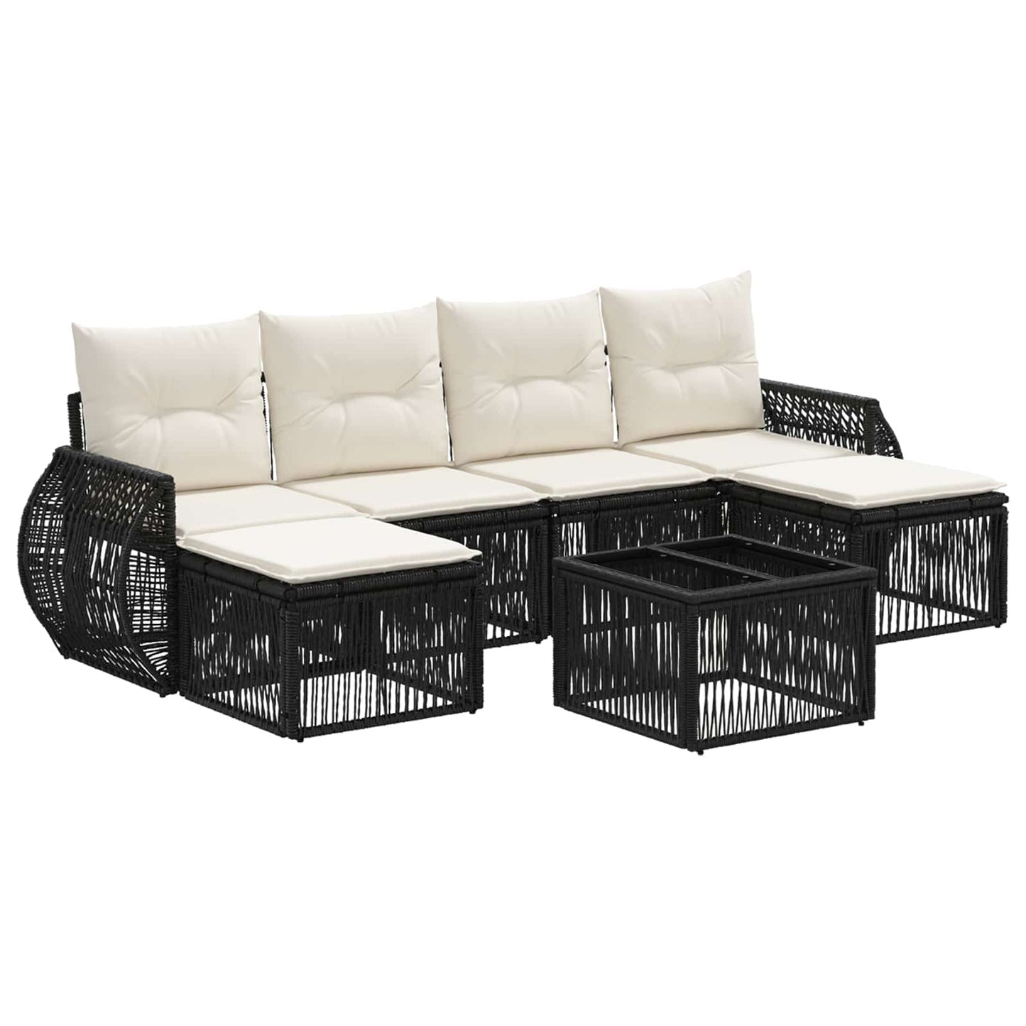 Tuinbankenset 7 pcs Zwart en Cream Wit poly rattan is nu te koop bij PeponiXL, paradijselijk wonen!