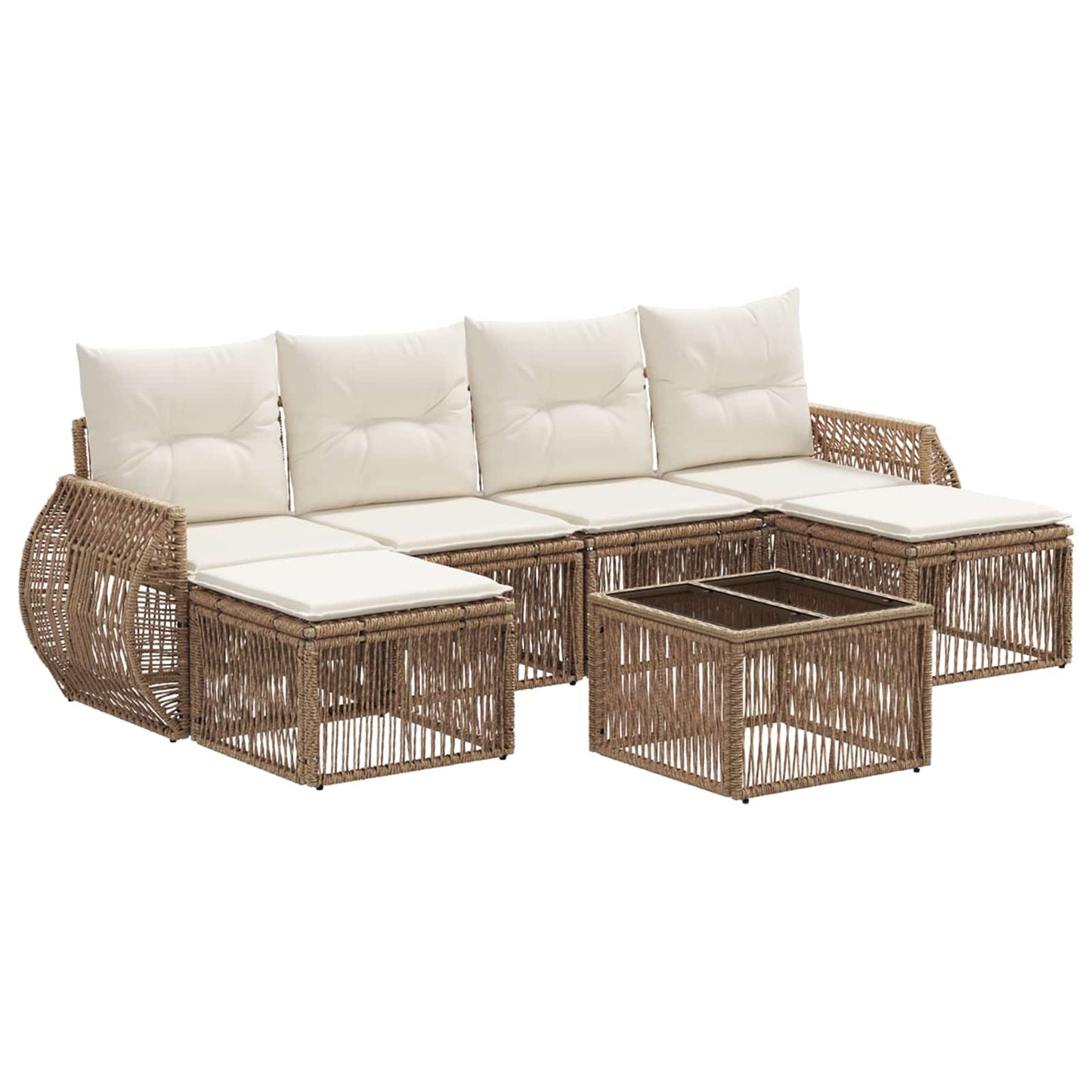 Tuinbankenset 7 pcs Beige en Crème Wit poly rattan is nu te koop bij PeponiXL, paradijselijk wonen!