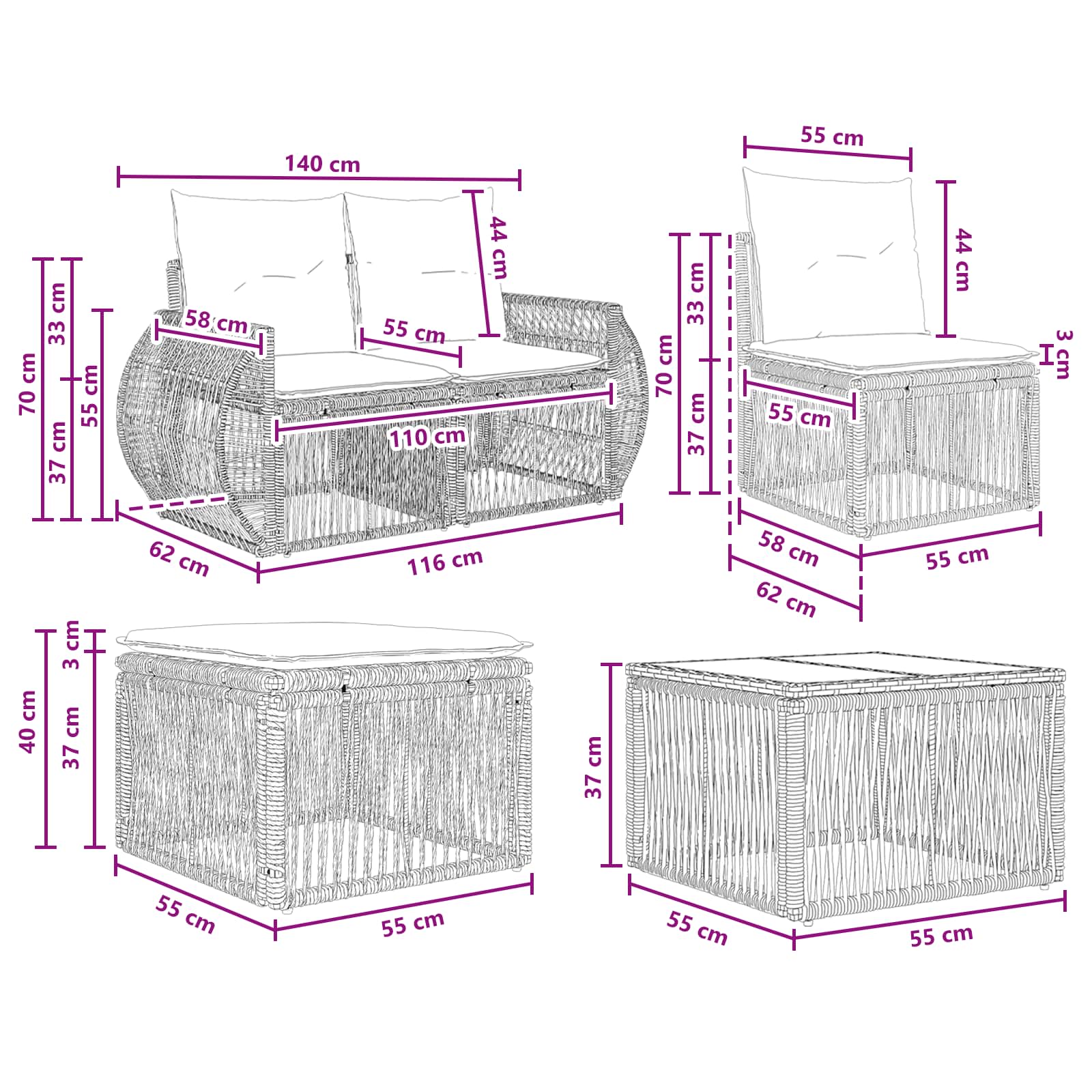 Tuinbankenset 7 pcs Beige en Crème Wit poly rattan is nu te koop bij PeponiXL, paradijselijk wonen!