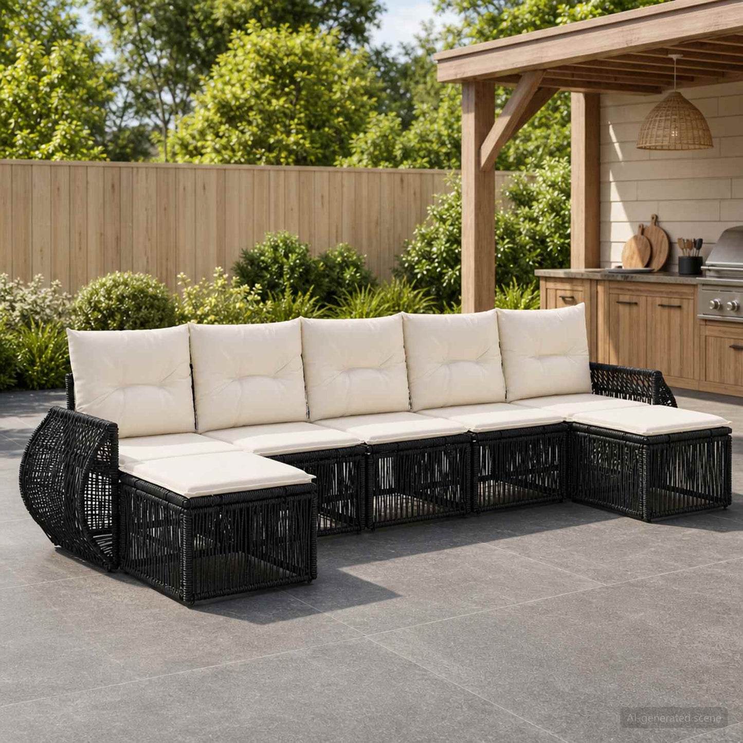 Tuinbankenset 7 pcs Zwart en Cream Wit poly rattan is nu te koop bij PeponiXL, paradijselijk wonen!