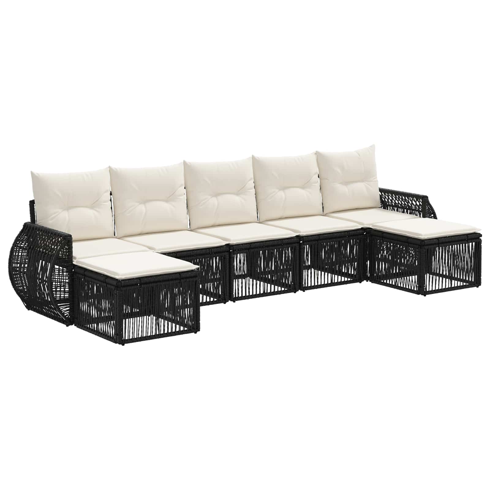 Tuinbankenset 7 pcs Zwart en Cream Wit poly rattan is nu te koop bij PeponiXL, paradijselijk wonen!