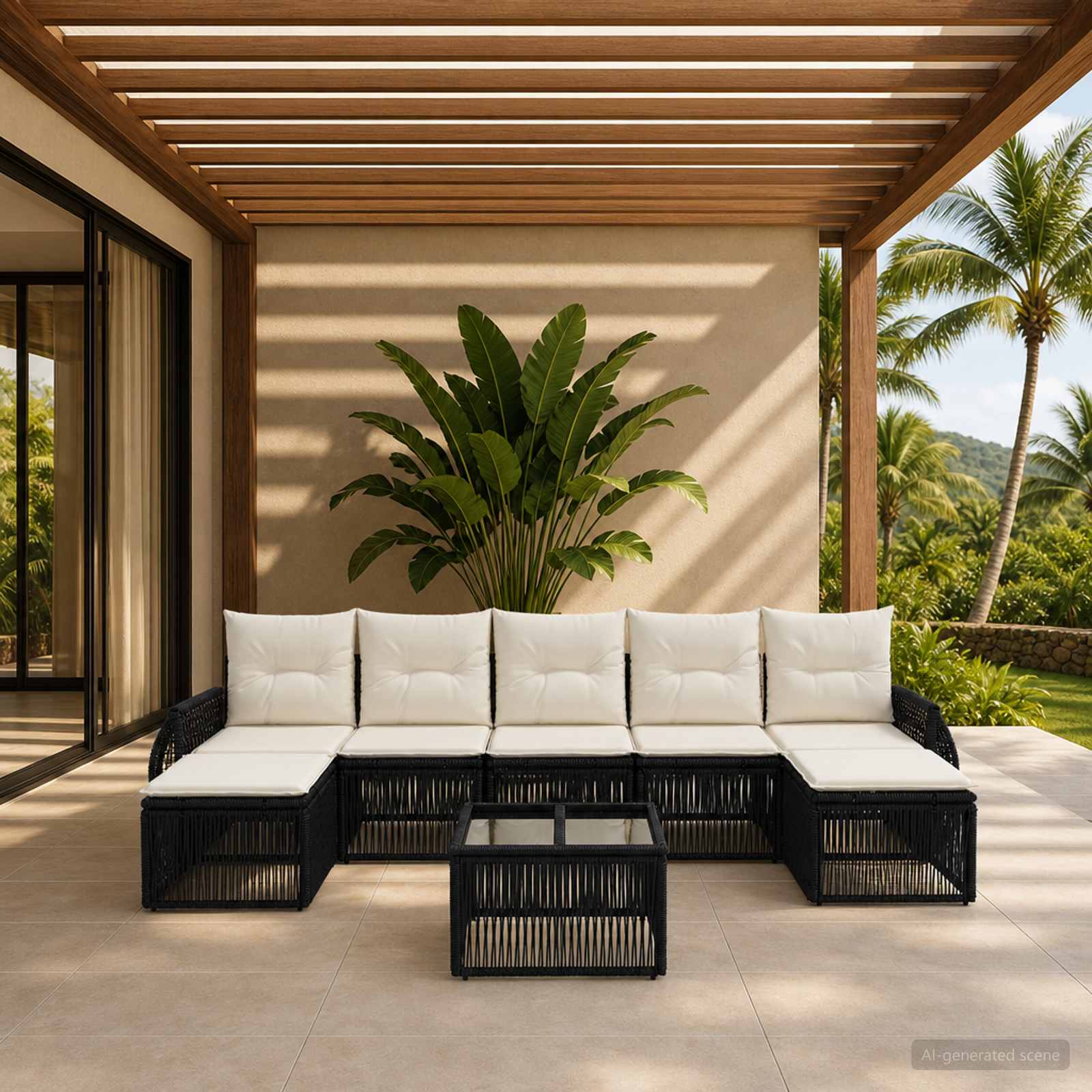 Tuinbankenset 8 pcs Zwart en Cream Wit poly rattan is nu te koop bij PeponiXL, paradijselijk wonen!