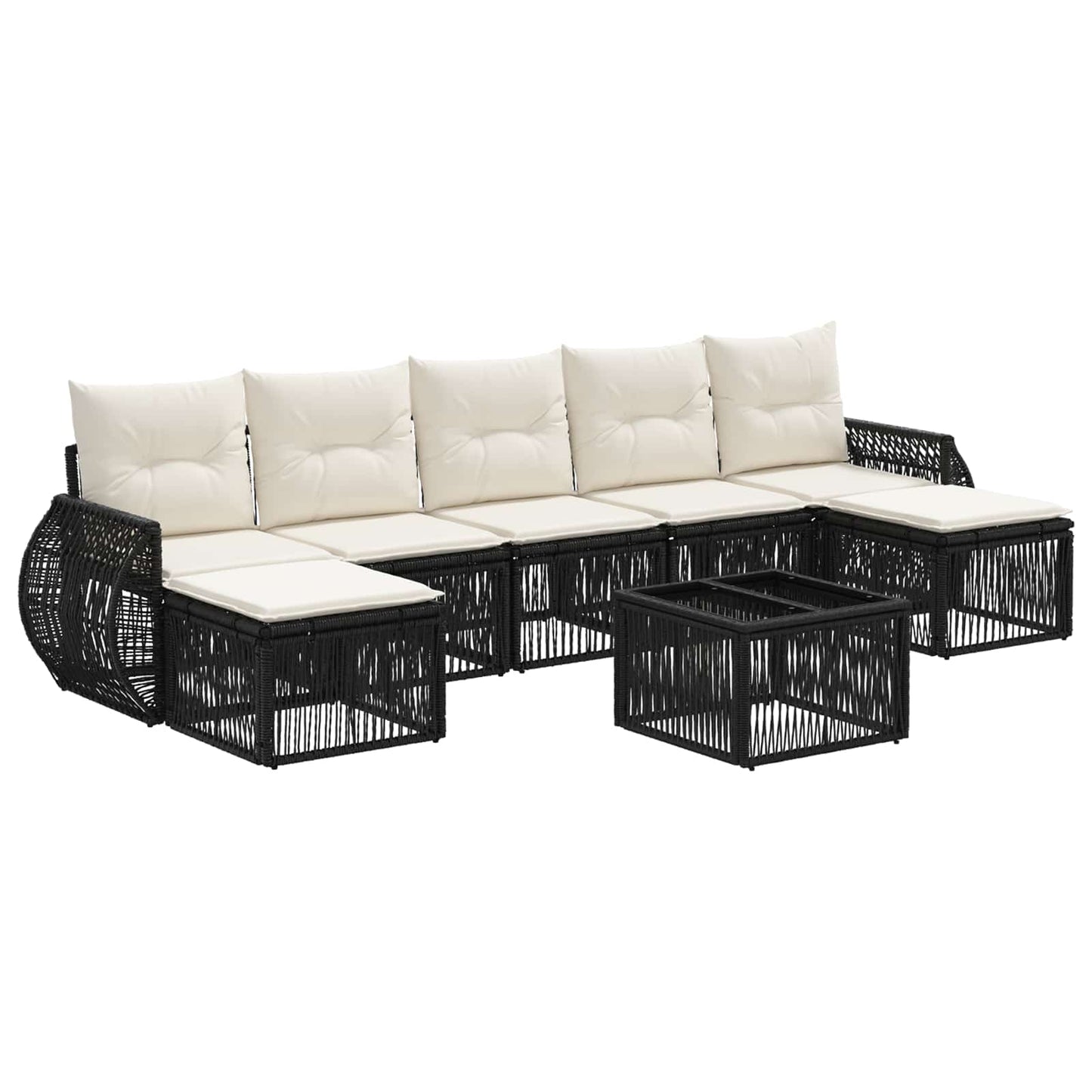 Tuinbankenset 8 pcs Zwart en Cream Wit poly rattan is nu te koop bij PeponiXL, paradijselijk wonen!