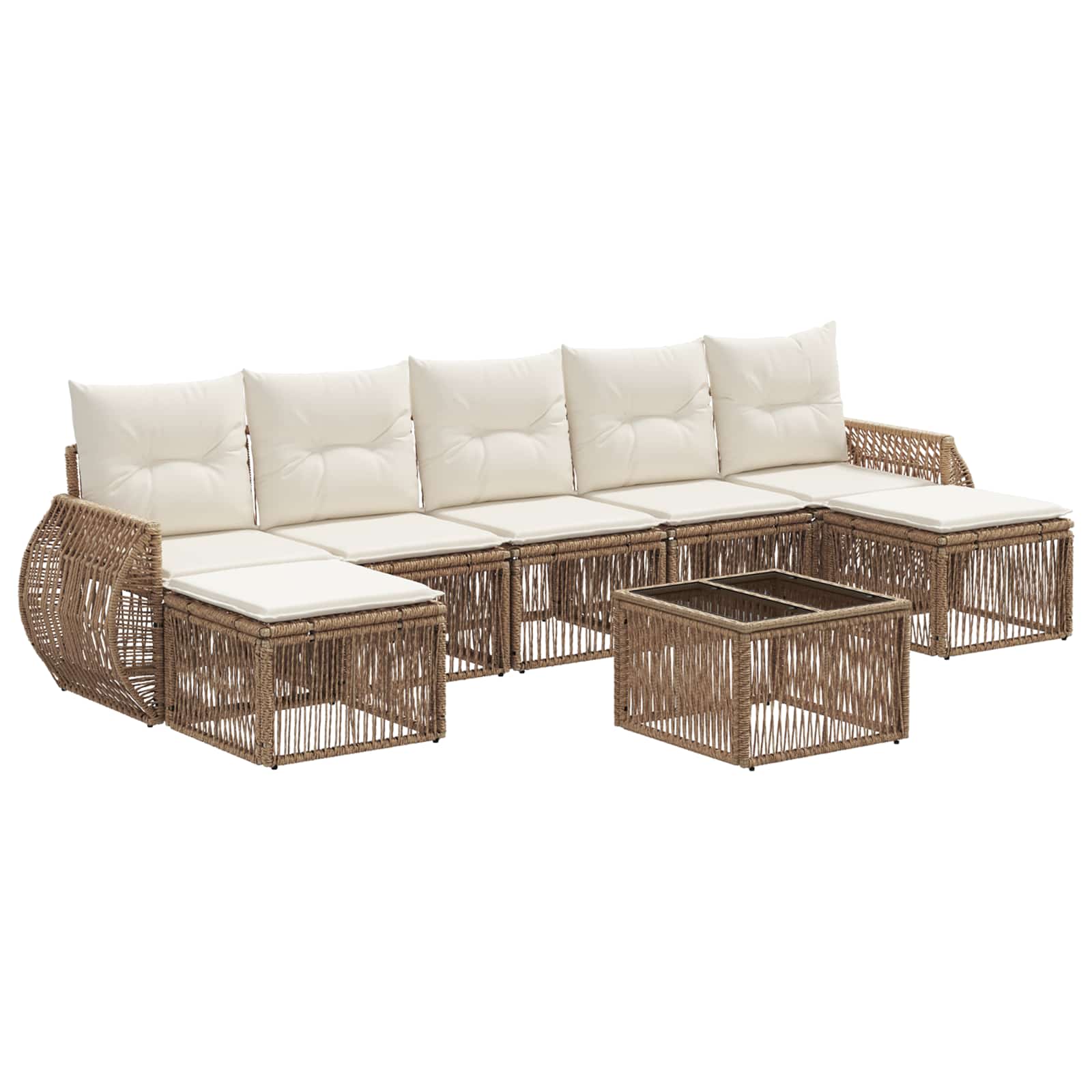 Tuinbankenset 8 pcs Beige en Crème Wit poly rattan is nu te koop bij PeponiXL, paradijselijk wonen!