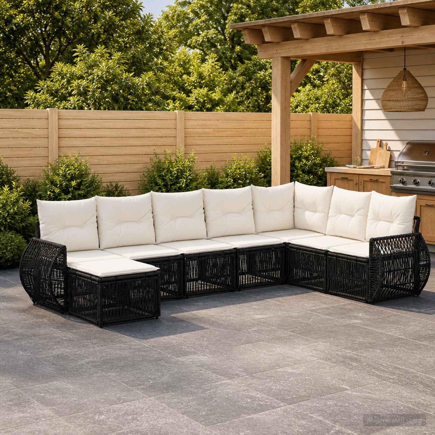 Tuinbankenset 8 pcs Zwart en Cream Wit poly rattan is nu te koop bij PeponiXL, paradijselijk wonen!