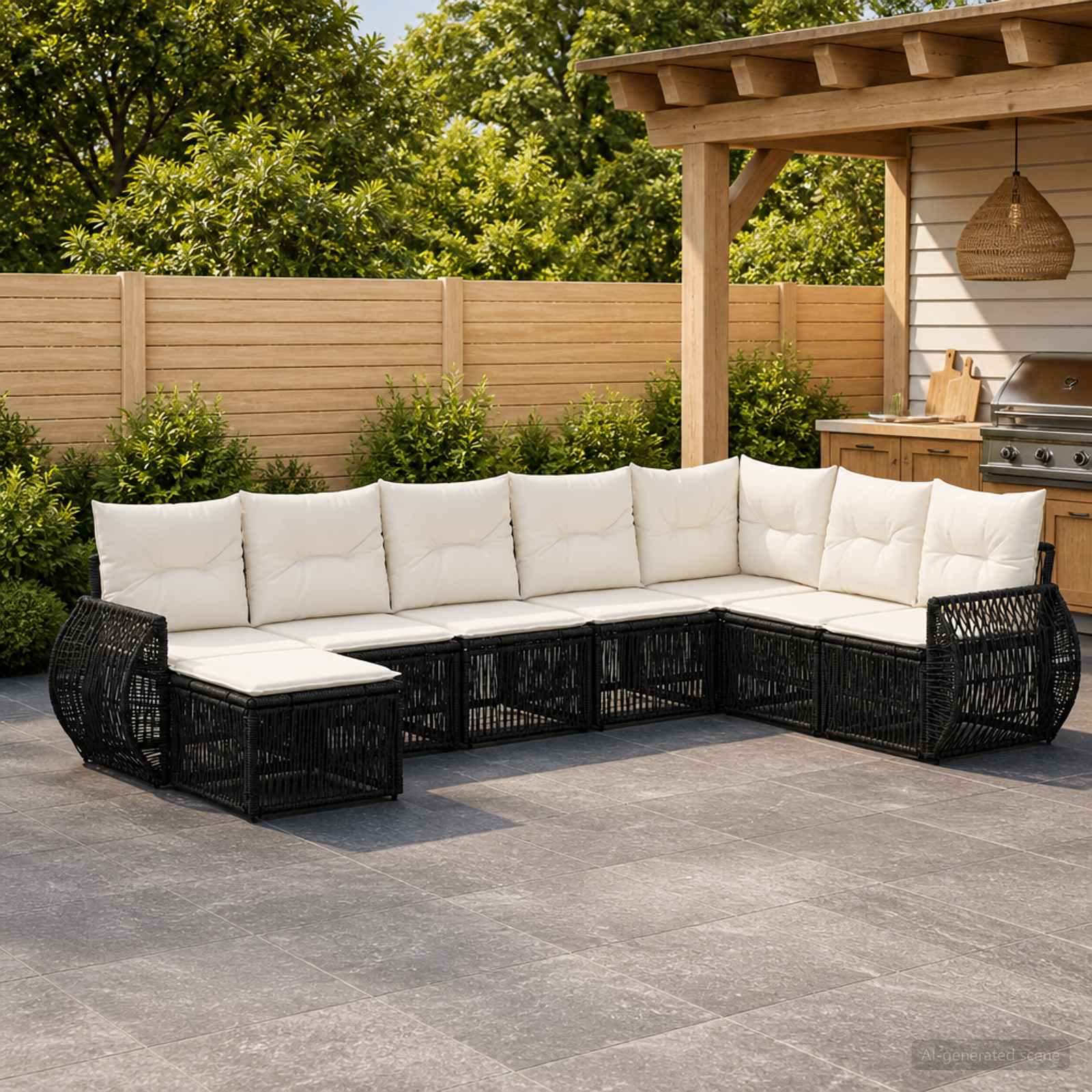 Tuinbankenset 8 pcs Zwart en Cream Wit poly rattan is nu te koop bij PeponiXL, paradijselijk wonen!