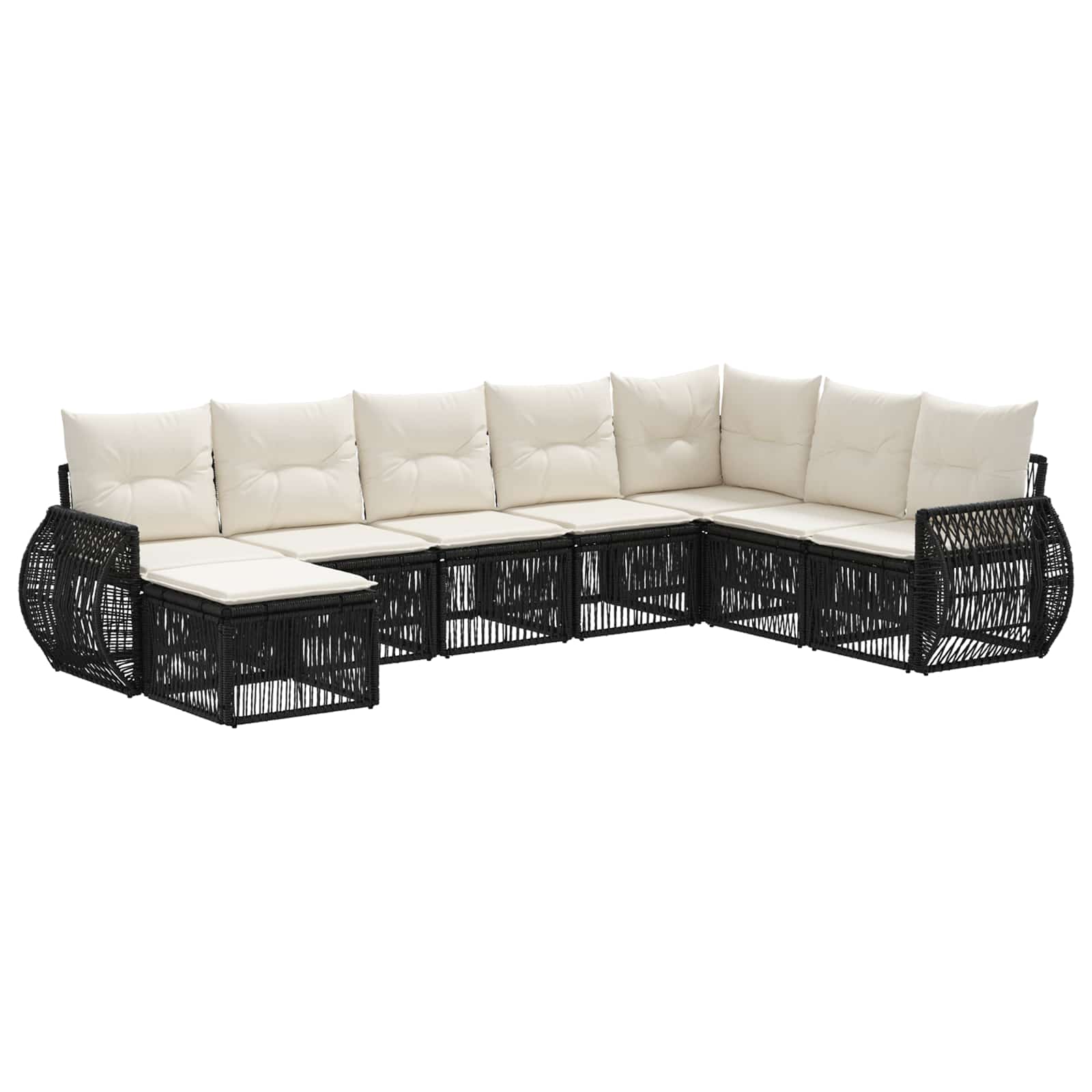 Tuinbankenset 8 pcs Zwart en Cream Wit poly rattan is nu te koop bij PeponiXL, paradijselijk wonen!