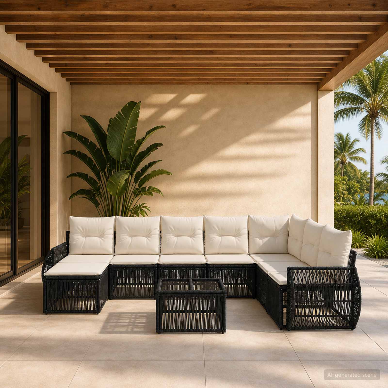 Tuinbankenset 9 pcs Zwart en Cream Wit poly rattan is nu te koop bij PeponiXL, paradijselijk wonen!