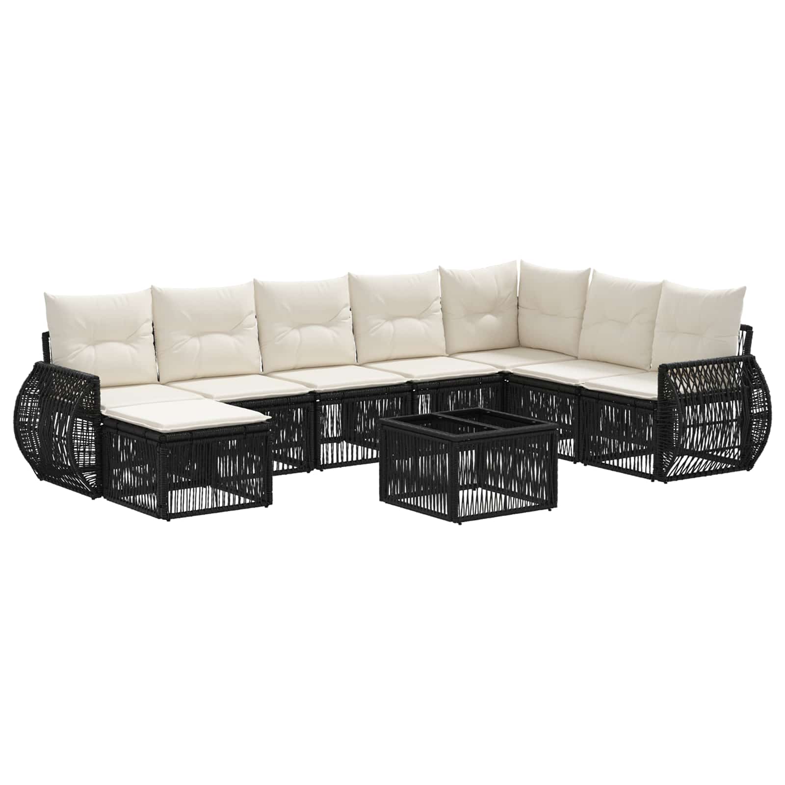 Tuinbankenset 9 pcs Zwart en Cream Wit poly rattan is nu te koop bij PeponiXL, paradijselijk wonen!