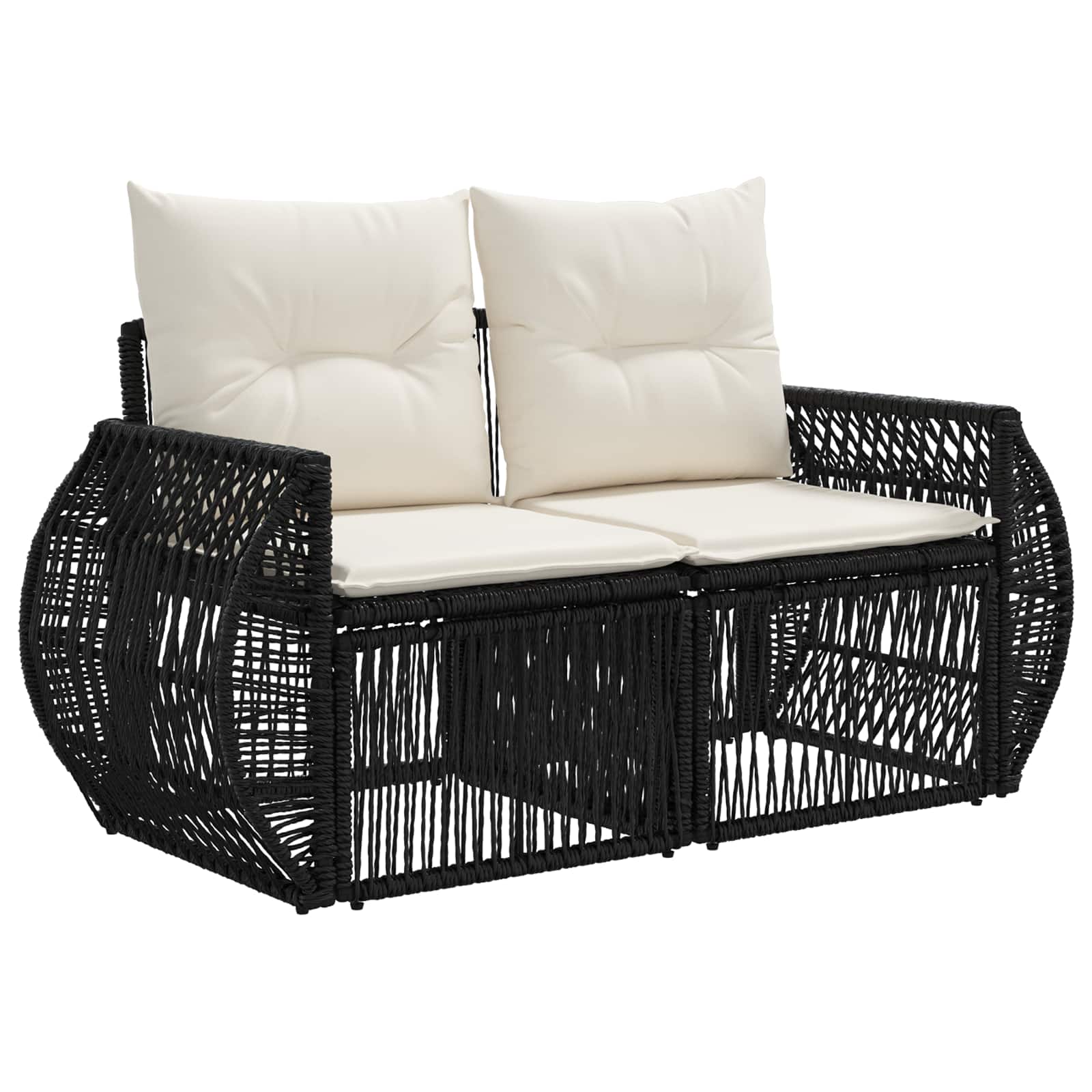 Tuinbankenset 9 pcs Zwart en Cream Wit poly rattan is nu te koop bij PeponiXL, paradijselijk wonen!