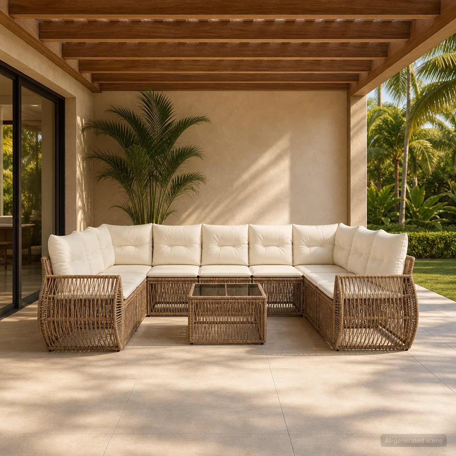 Tuinbankenset 10 pcs Beige en Crème Wit poly rattan is nu te koop bij PeponiXL, paradijselijk wonen!