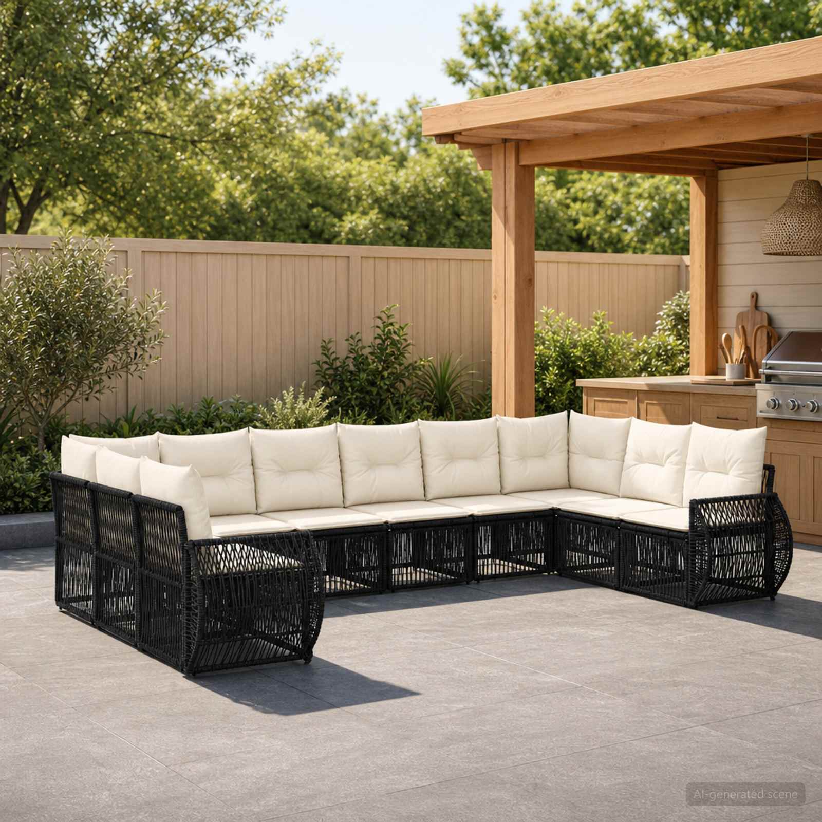 Tuinbankenset 10 pcs Zwart en Cream Wit poly rattan is nu te koop bij PeponiXL, paradijselijk wonen!