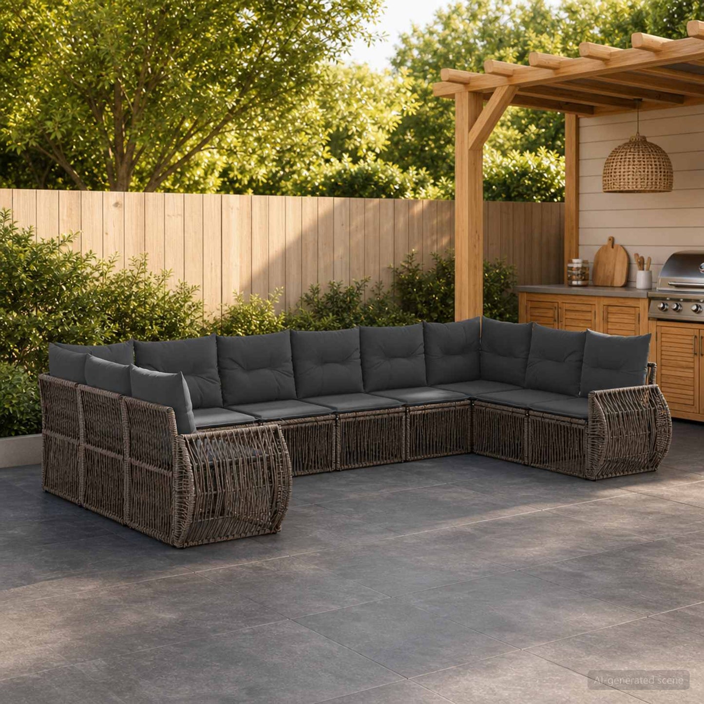 Tuinbankenset 10 pcs Grijs en Donkergrijs poly rattan is nu te koop bij PeponiXL, paradijselijk wonen!