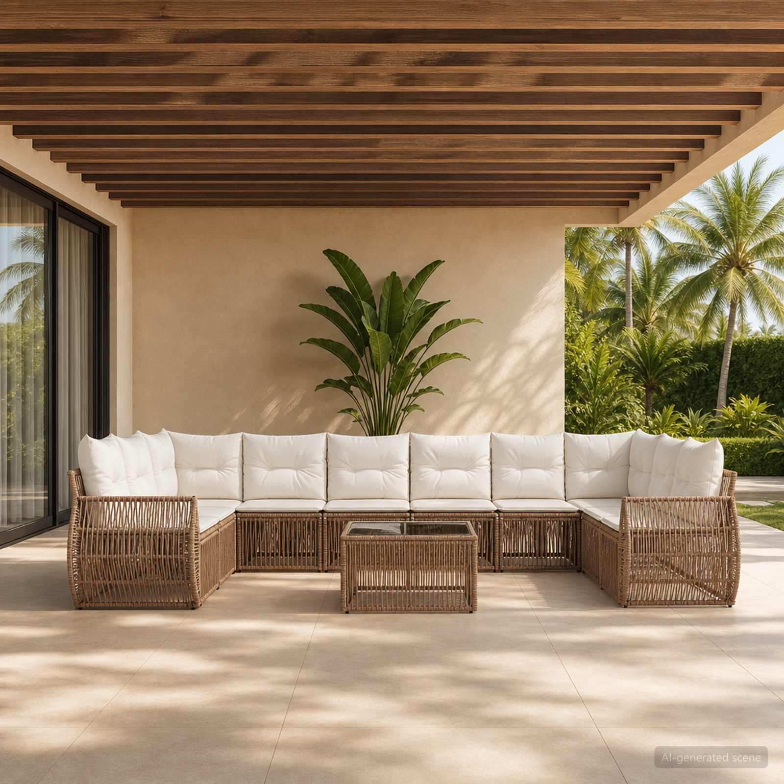 Tuinbankenset 11 pcs Beige en Crème Wit poly rattan is nu te koop bij PeponiXL, paradijselijk wonen!