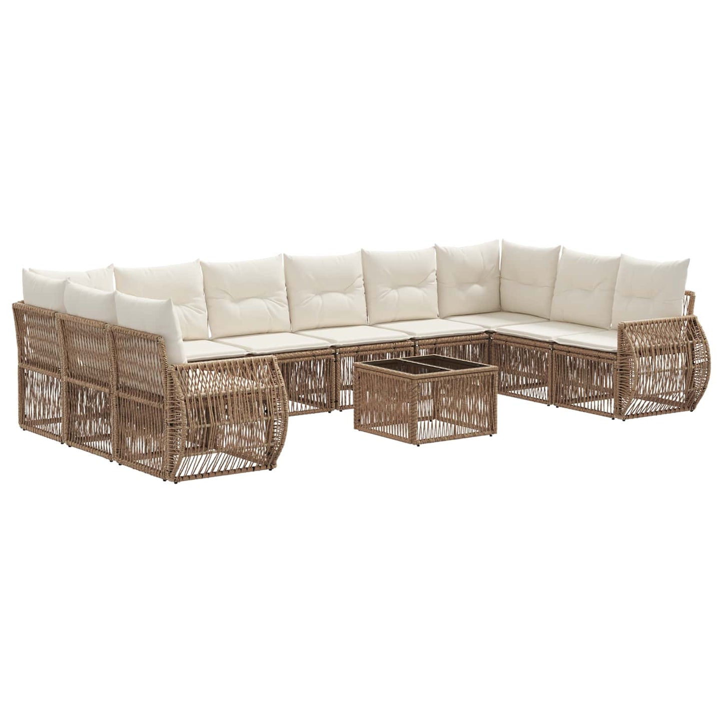 Tuinbankenset 11 pcs Beige en Crème Wit poly rattan is nu te koop bij PeponiXL, paradijselijk wonen!
