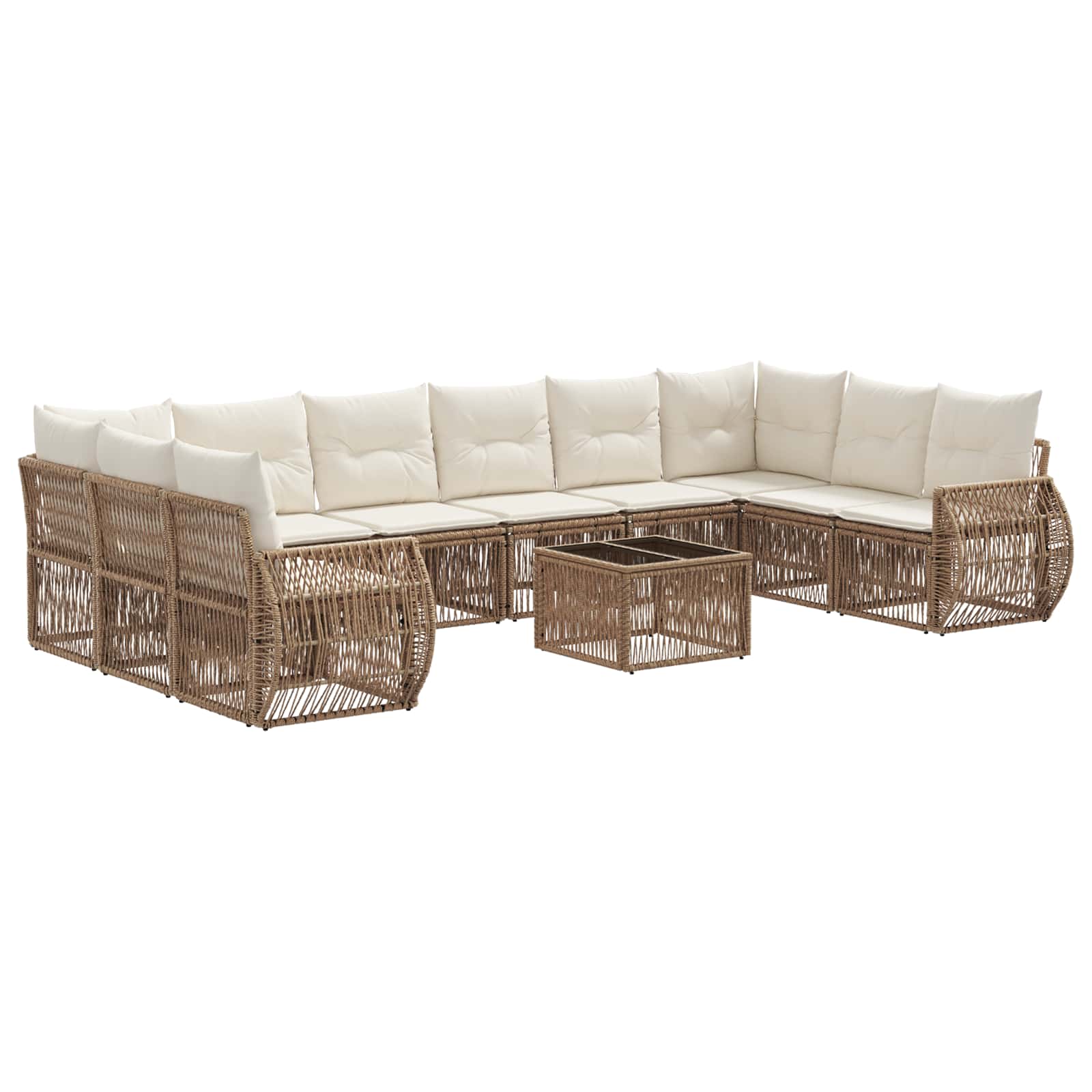 Tuinbankenset 11 pcs Beige en Crème Wit poly rattan is nu te koop bij PeponiXL, paradijselijk wonen!