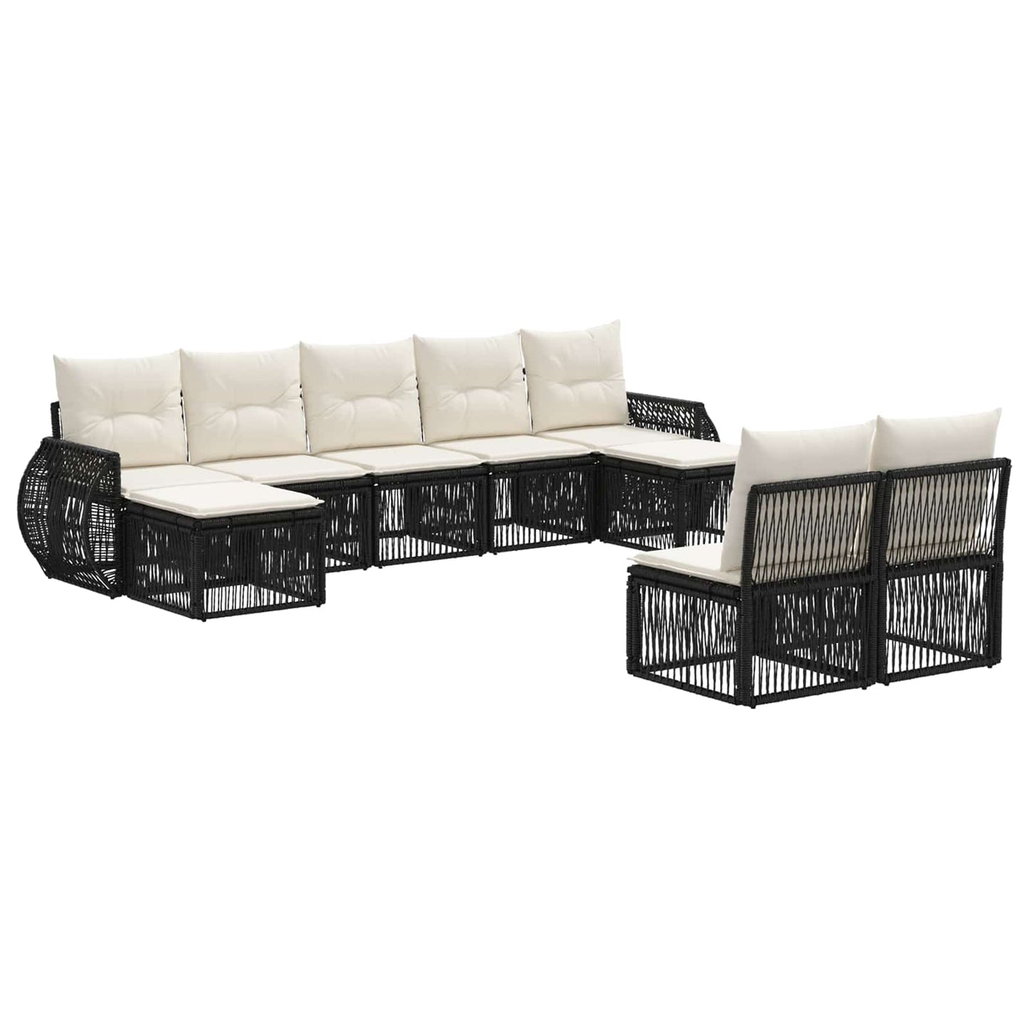 Tuinbankenset 9 pcs Zwart en Cream Wit poly rattan is nu te koop bij PeponiXL, paradijselijk wonen!
