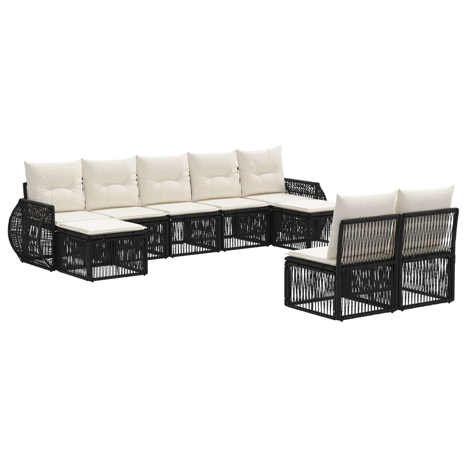 Tuinbankenset 9 pcs Zwart en Cream Wit poly rattan is nu te koop bij PeponiXL, paradijselijk wonen!