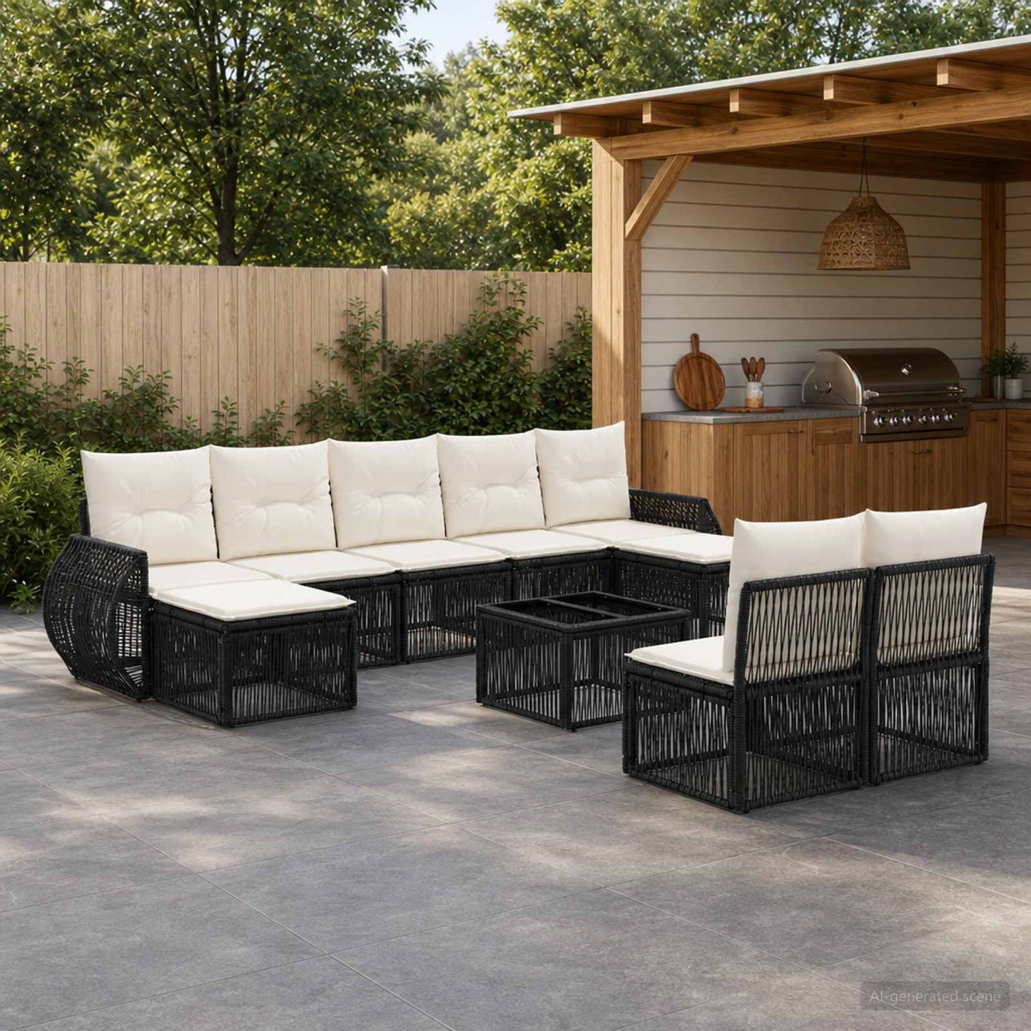 Tuinbankenset 10 pcs Zwart en Cream Wit poly rattan is nu te koop bij PeponiXL, paradijselijk wonen!