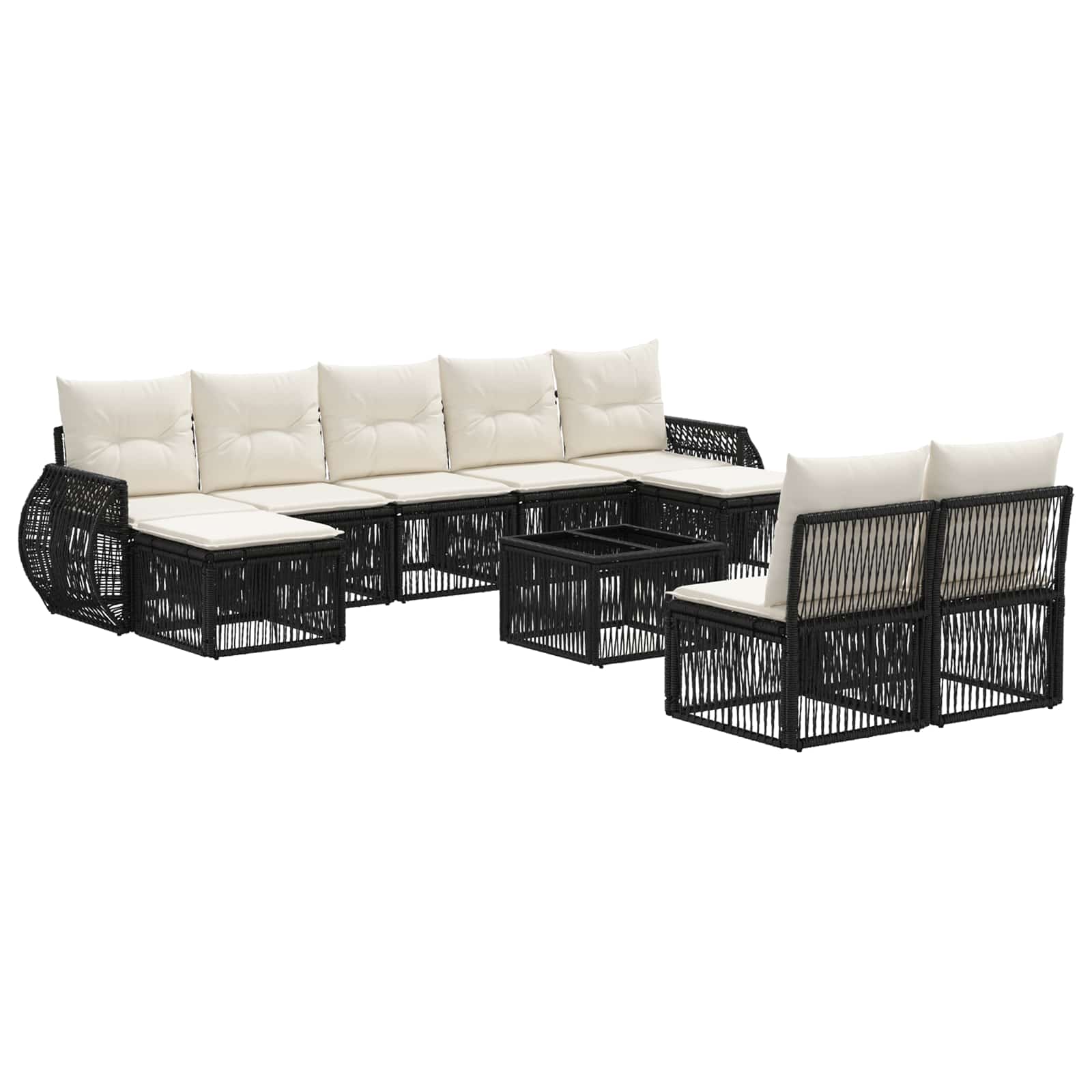 Tuinbankenset 10 pcs Zwart en Cream Wit poly rattan is nu te koop bij PeponiXL, paradijselijk wonen!