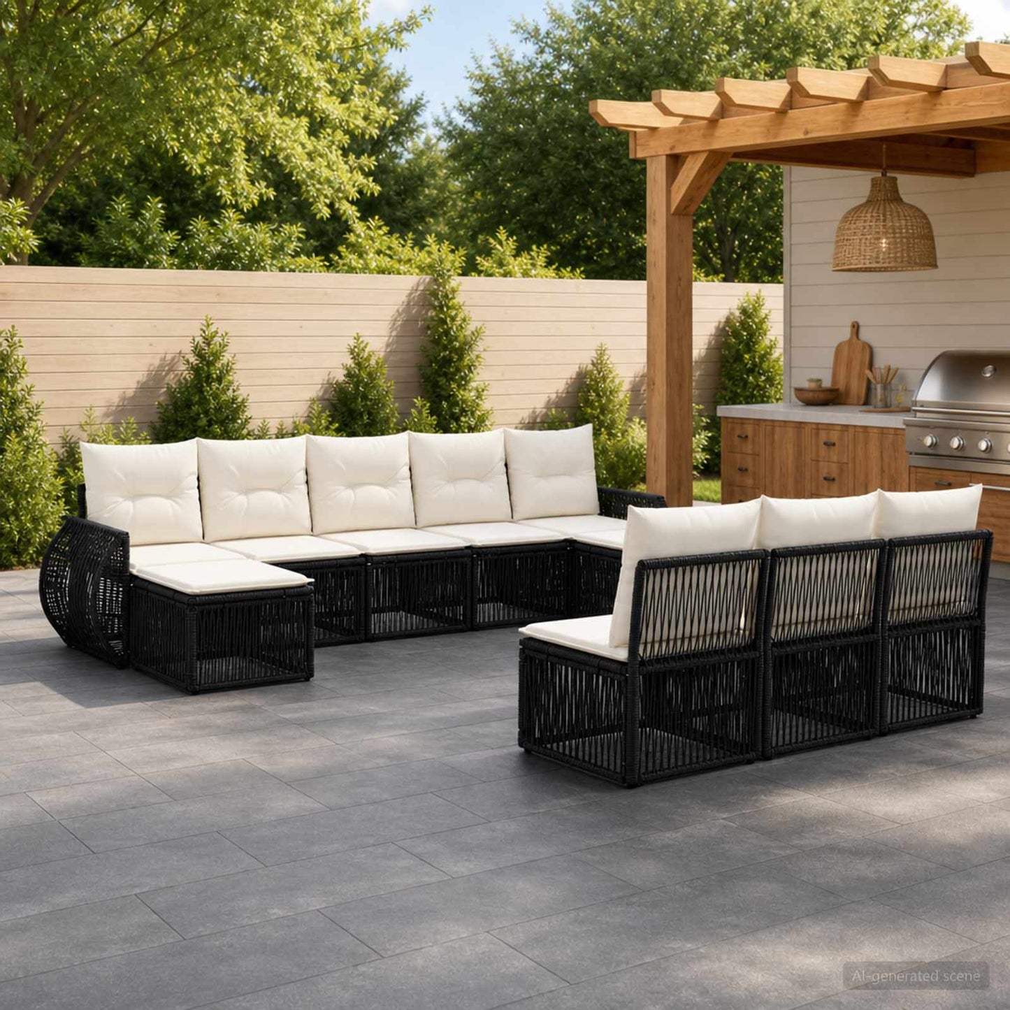 Tuinbankenset 10 pcs Zwart en Cream Wit poly rattan is nu te koop bij PeponiXL, paradijselijk wonen!
