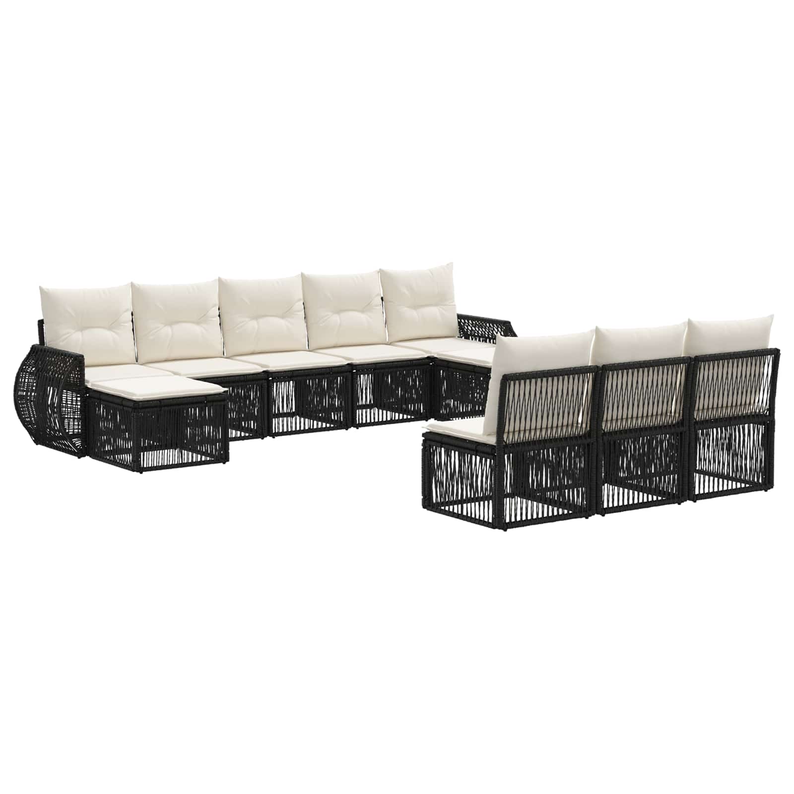 Tuinbankenset 10 pcs Zwart en Cream Wit poly rattan is nu te koop bij PeponiXL, paradijselijk wonen!