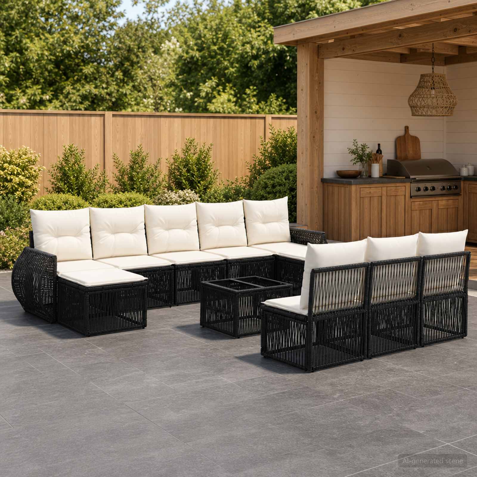 Tuinbankenset 11 pcs Zwart en Cream Wit poly rattan is nu te koop bij PeponiXL, paradijselijk wonen!