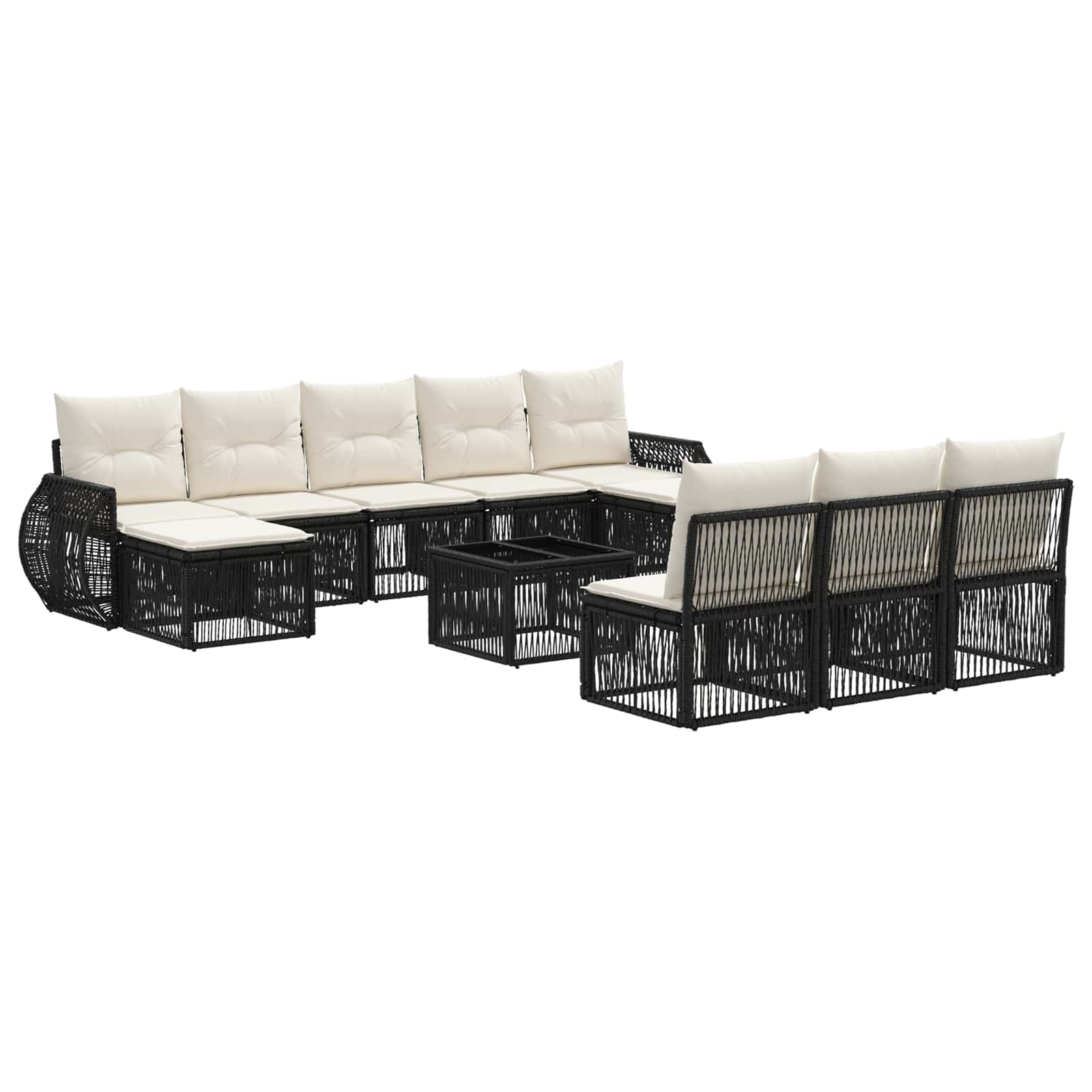 Tuinbankenset 11 pcs Zwart en Cream Wit poly rattan is nu te koop bij PeponiXL, paradijselijk wonen!