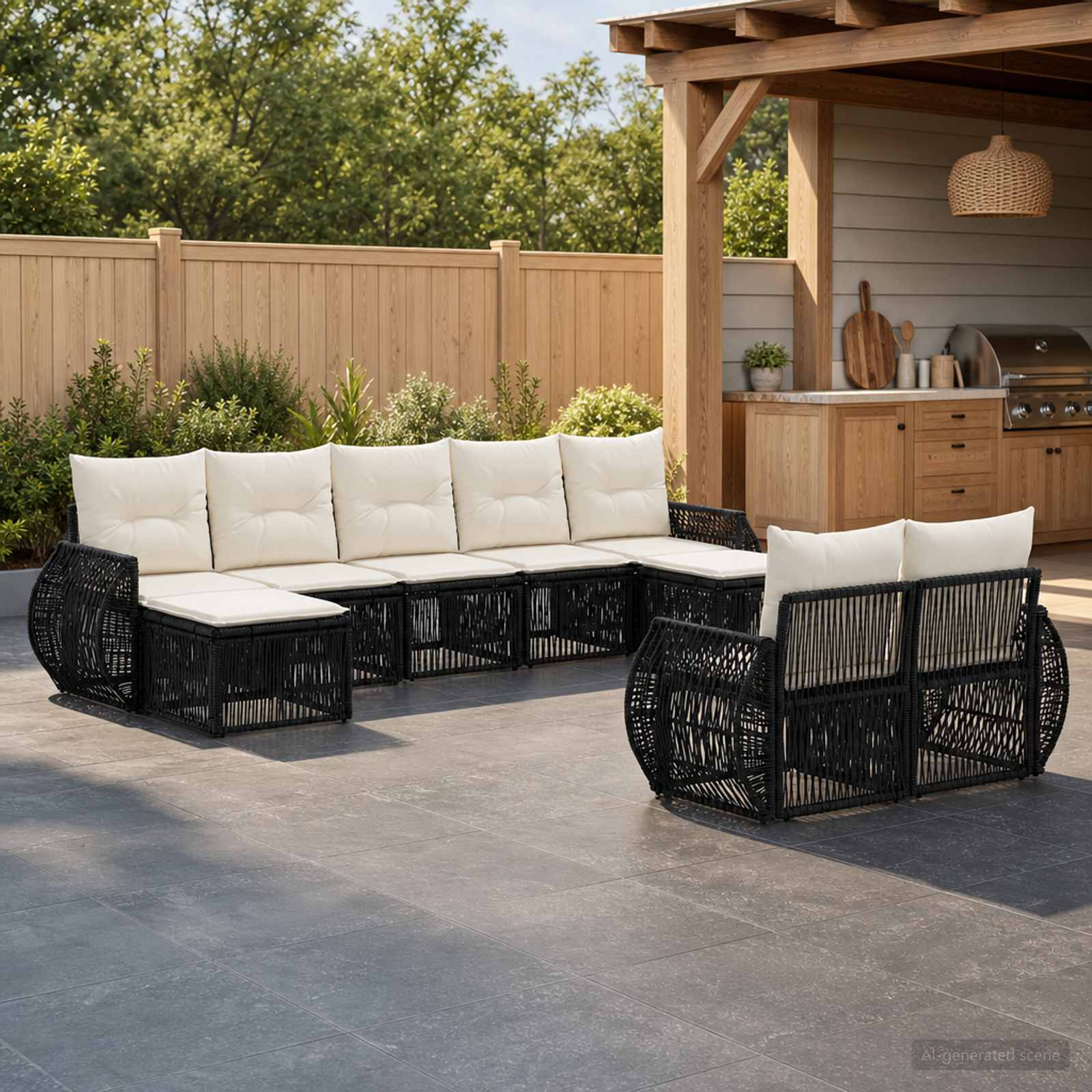 Tuinbankenset 9 pcs Zwart en Cream Wit poly rattan is nu te koop bij PeponiXL, paradijselijk wonen!