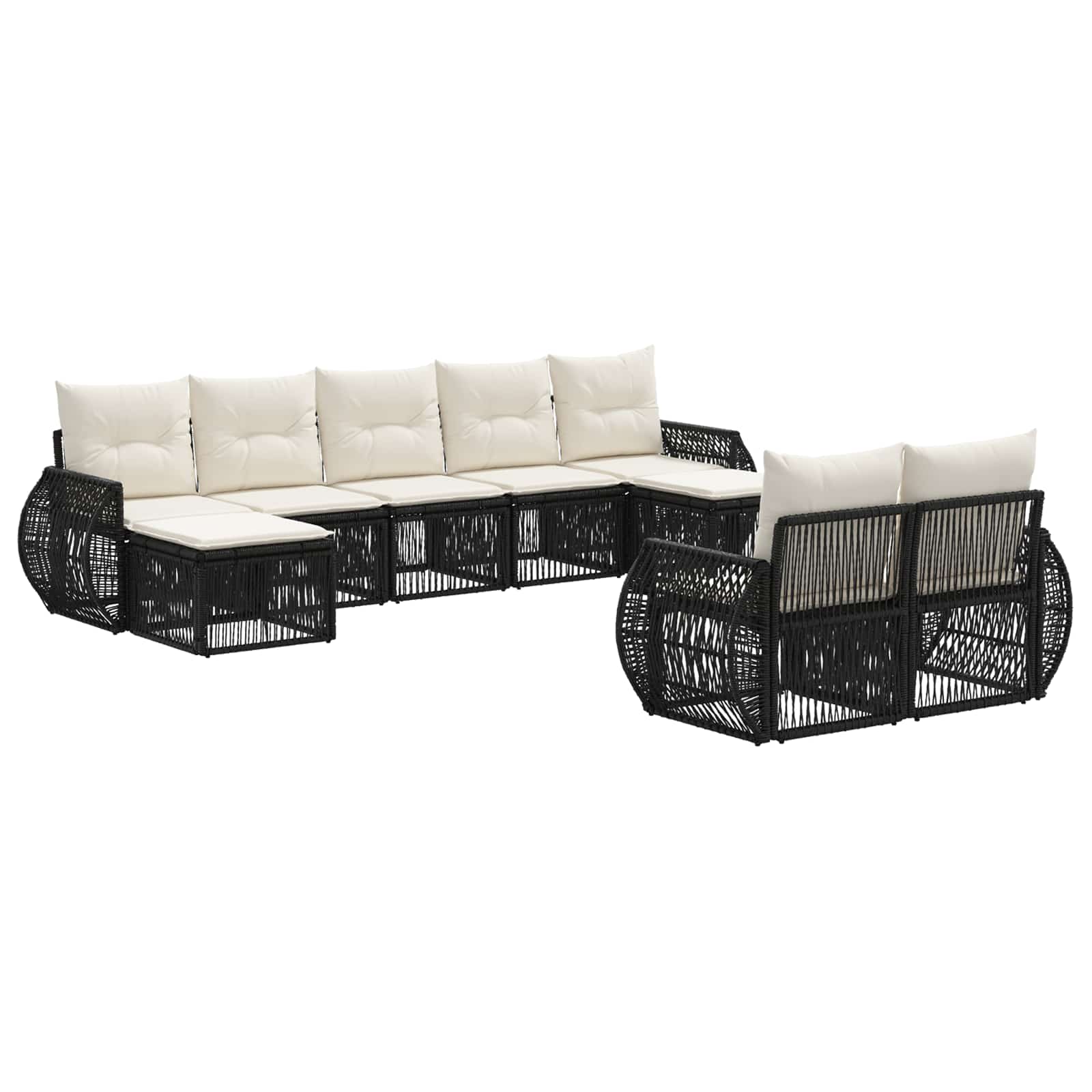 Tuinbankenset 9 pcs Zwart en Cream Wit poly rattan is nu te koop bij PeponiXL, paradijselijk wonen!