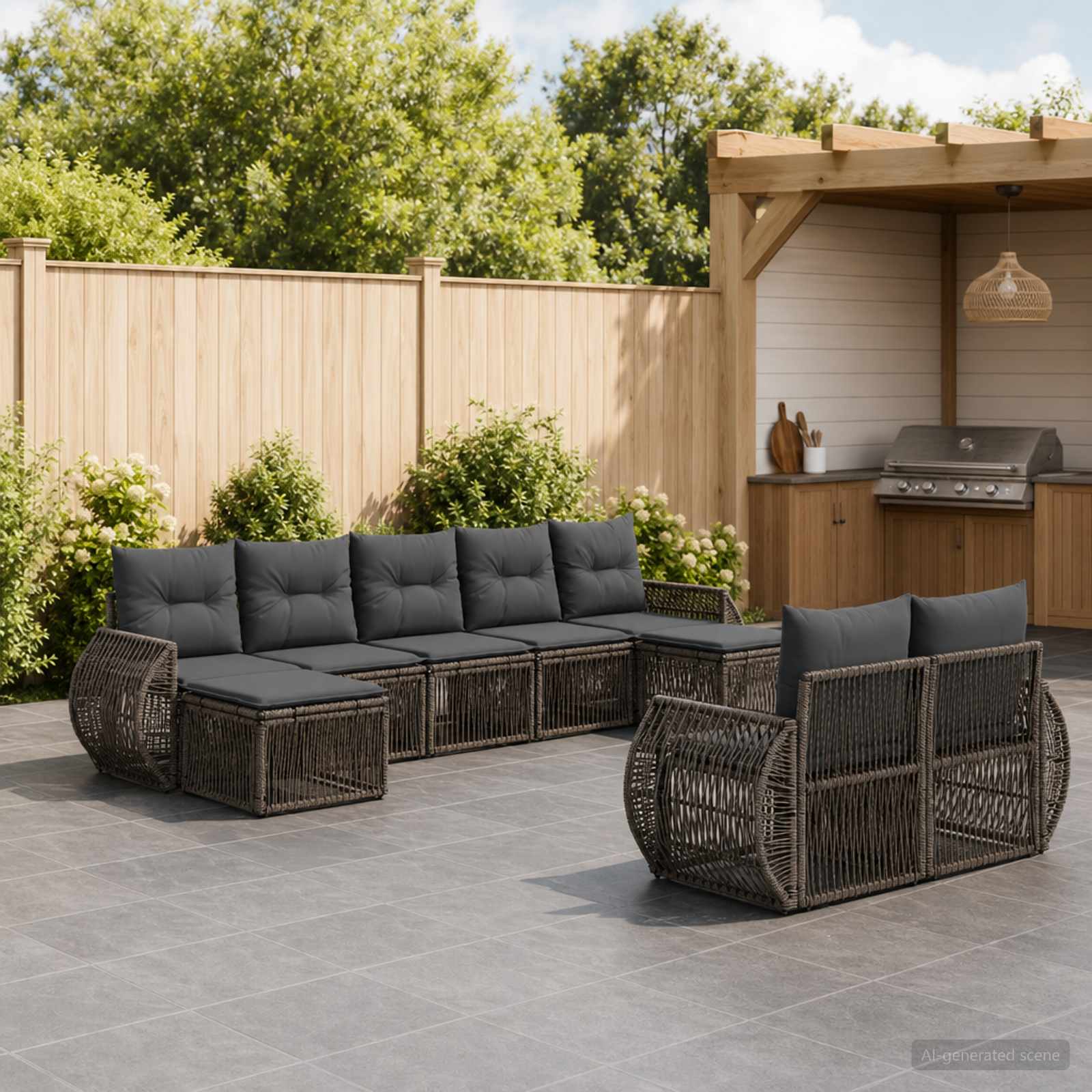 Tuinbankenset 9 pcs Grijs en Donkergrijs poly rattan is nu te koop bij PeponiXL, paradijselijk wonen!