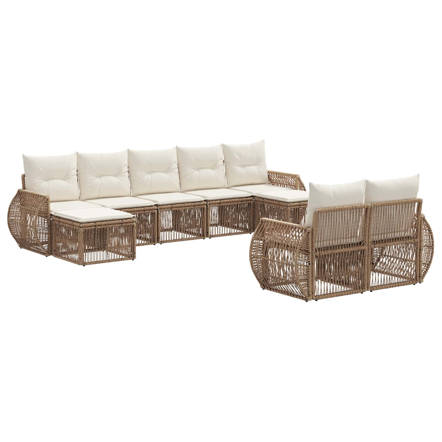 Tuinbankenset 9 pcs Beige en Crème Wit poly rattan is nu te koop bij PeponiXL, paradijselijk wonen!