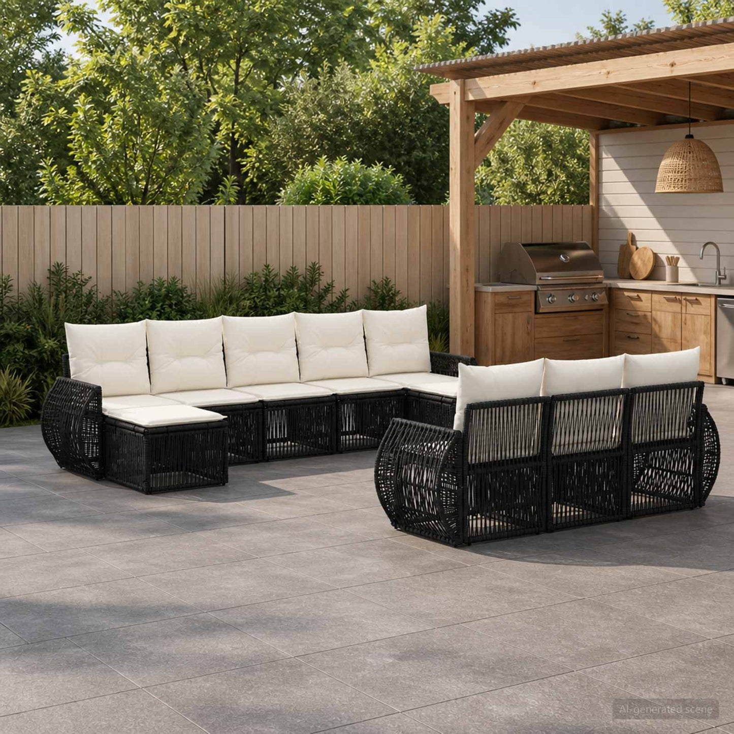 Tuinbankenset 10 pcs Zwart en Cream Wit poly rattan is nu te koop bij PeponiXL, paradijselijk wonen!