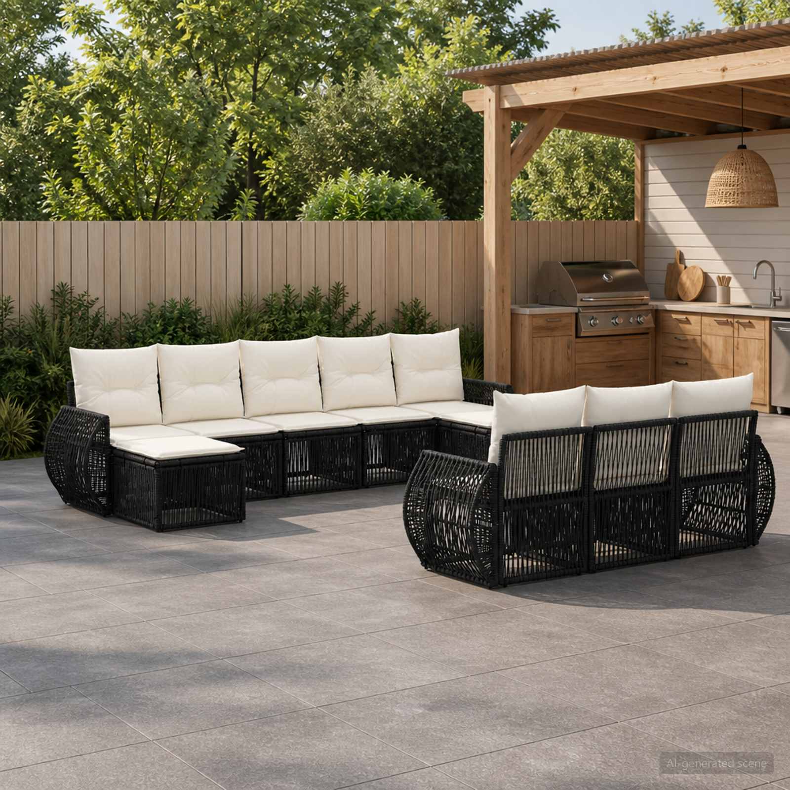 Tuinbankenset 10 pcs Zwart en Cream Wit poly rattan is nu te koop bij PeponiXL, paradijselijk wonen!