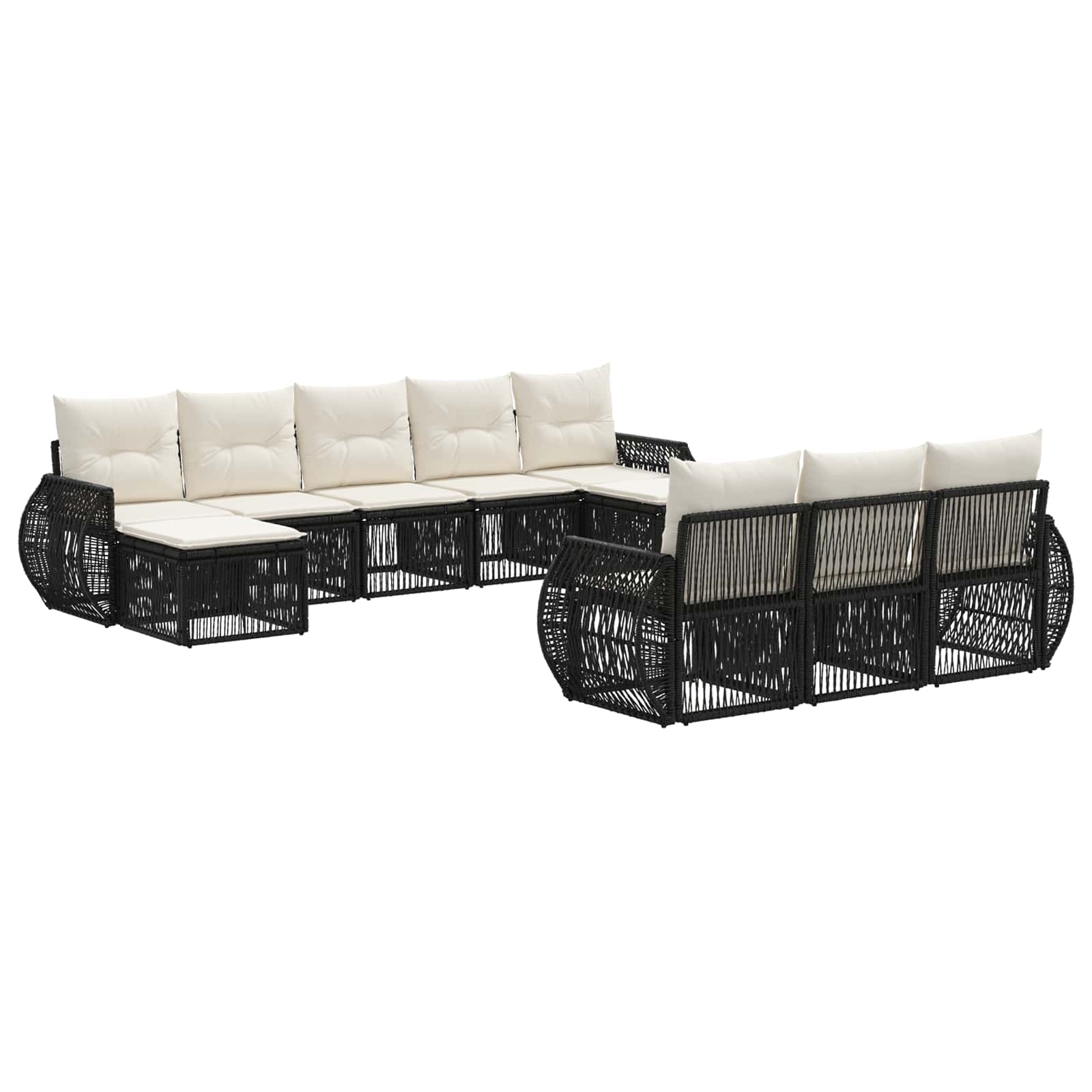 Tuinbankenset 10 pcs Zwart en Cream Wit poly rattan is nu te koop bij PeponiXL, paradijselijk wonen!