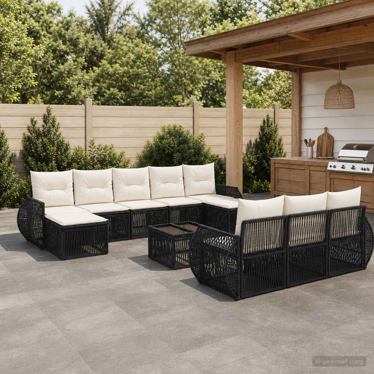 Tuinbankenset 11 pcs Zwart en Cream Wit poly rattan is nu te koop bij PeponiXL, paradijselijk wonen!