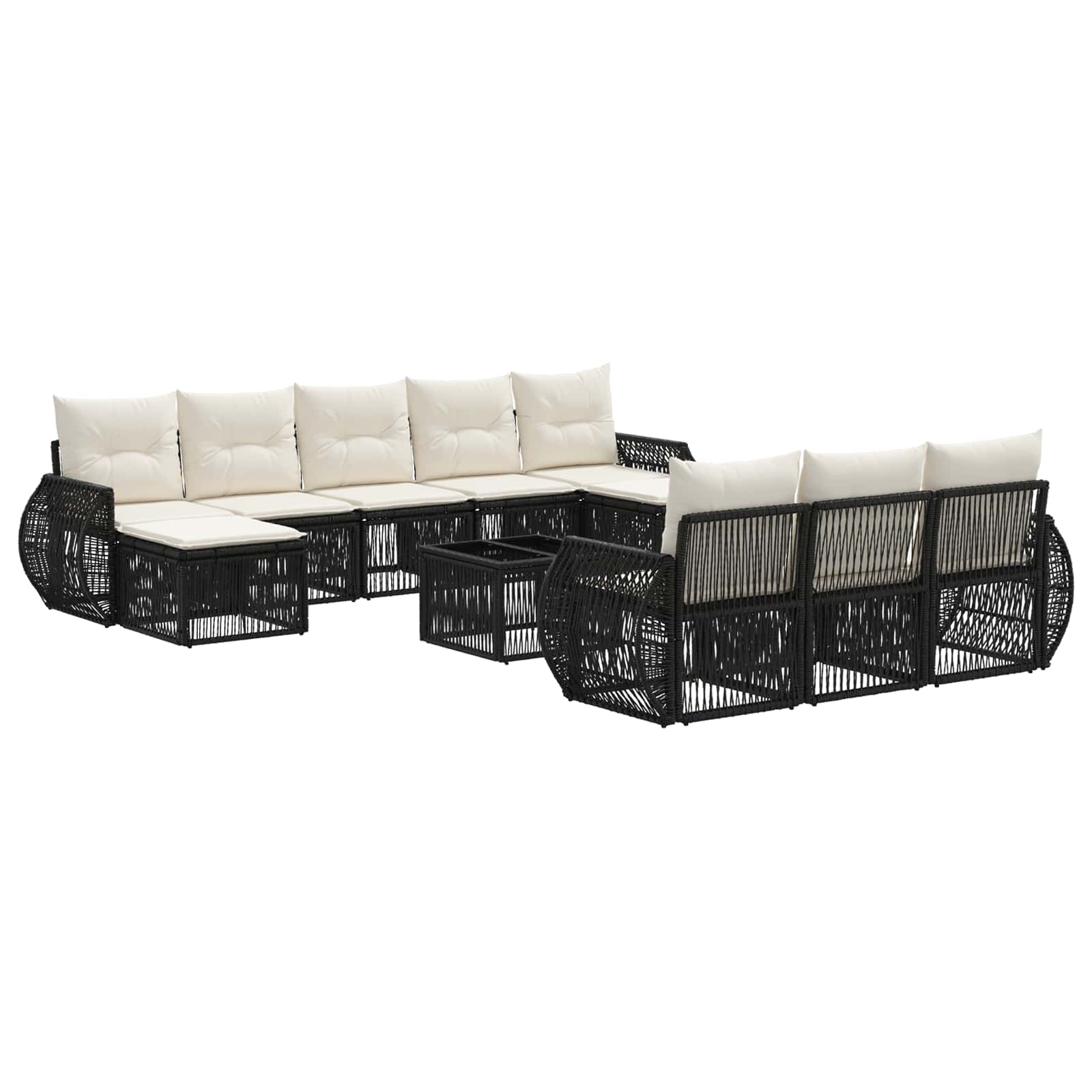 Tuinbankenset 11 pcs Zwart en Cream Wit poly rattan is nu te koop bij PeponiXL, paradijselijk wonen!