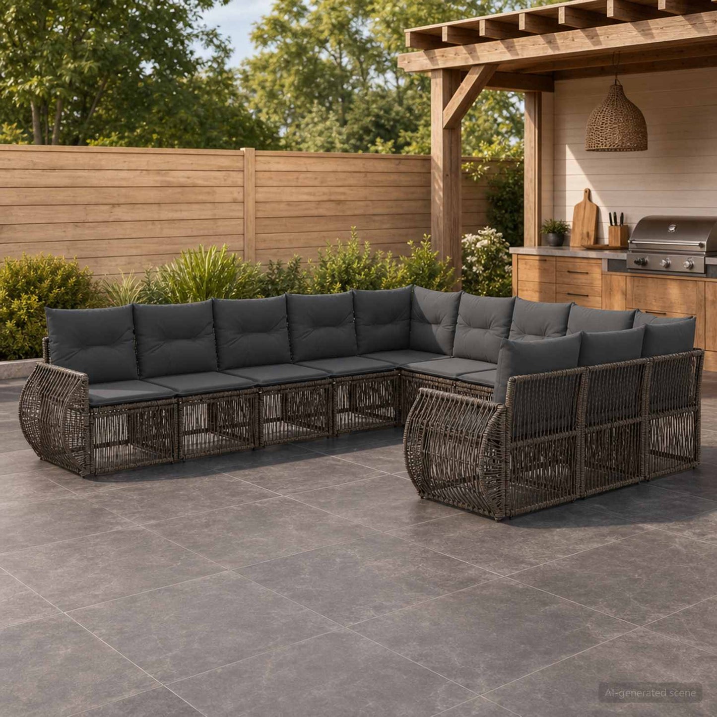 Tuinbankenset 11 pcs Grijs en Donkergrijs poly rattan is nu te koop bij PeponiXL, paradijselijk wonen!