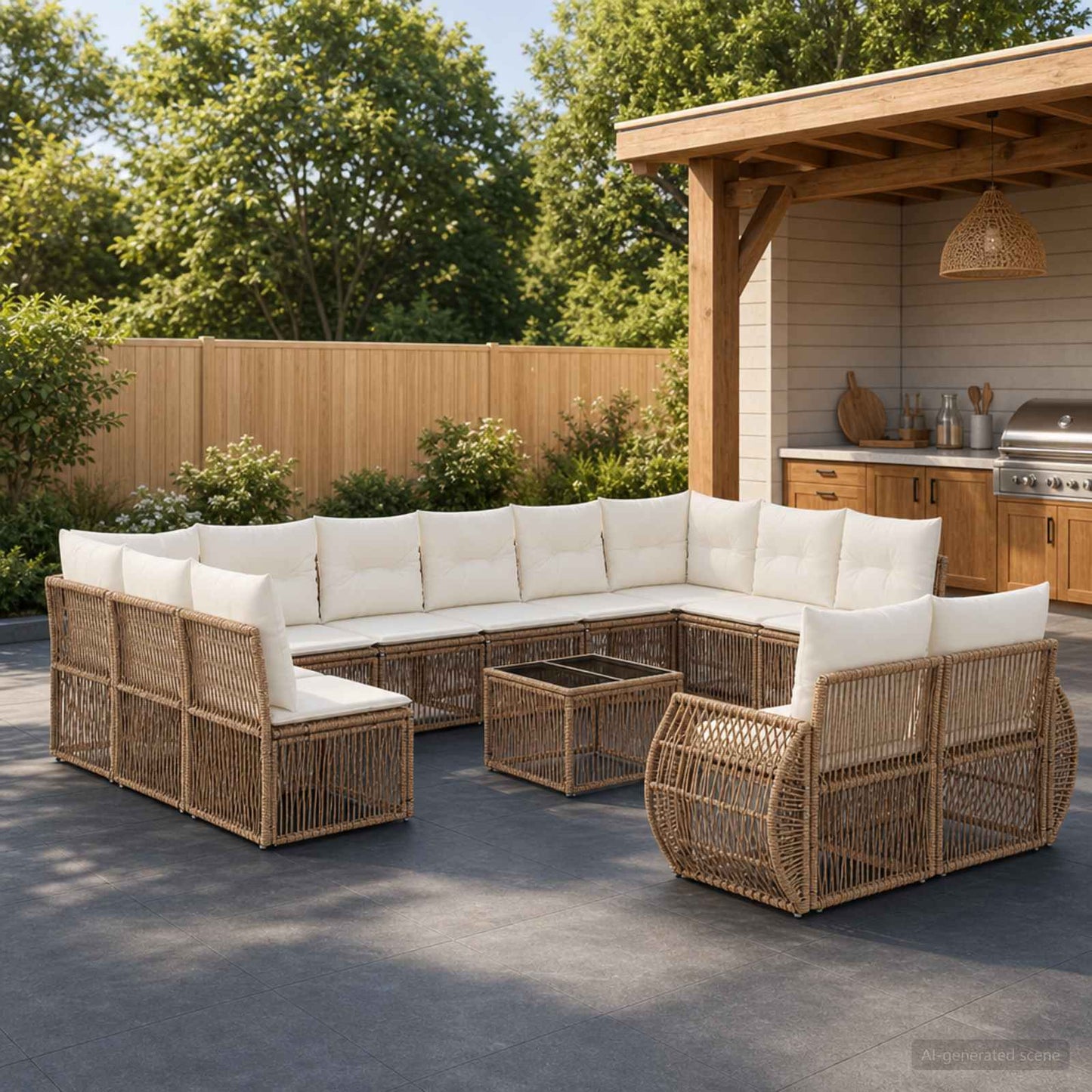 Tuinbankenset 13 pcs Beige en Crème Wit poly rattan is nu te koop bij PeponiXL, paradijselijk wonen!