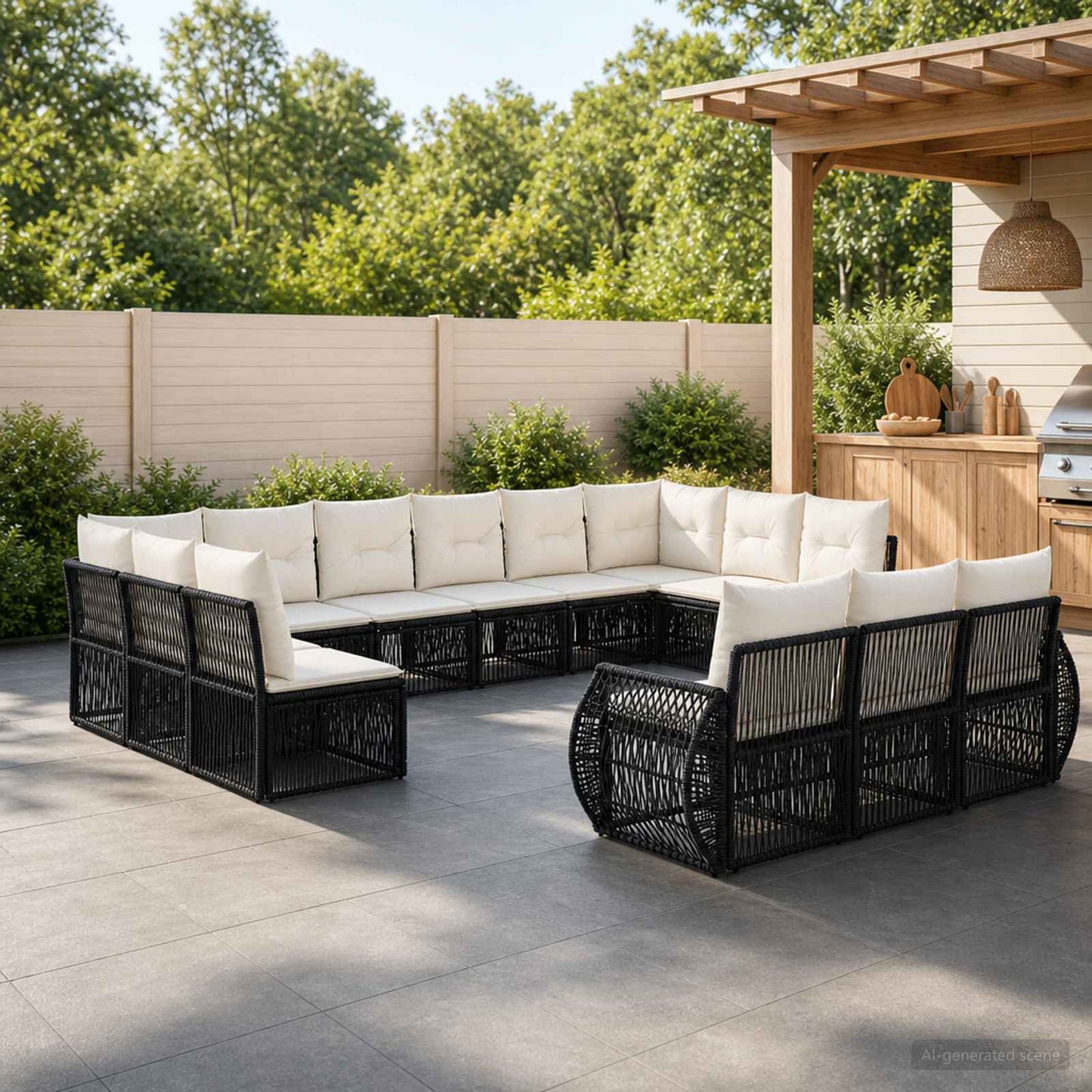 Tuinbankenset 13 pcs Zwart en Cream Wit poly rattan is nu te koop bij PeponiXL, paradijselijk wonen!