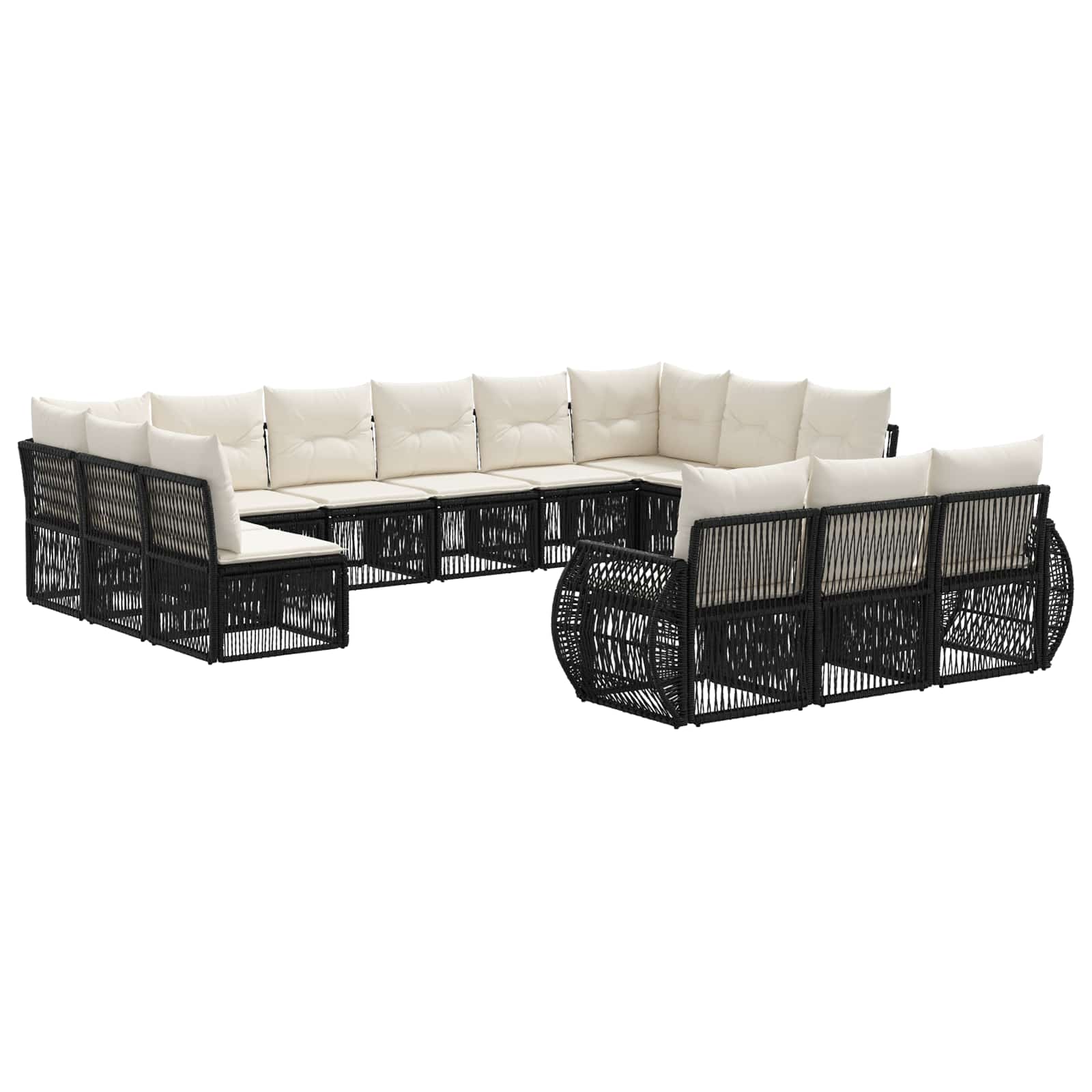 Tuinbankenset 13 pcs Zwart en Cream Wit poly rattan is nu te koop bij PeponiXL, paradijselijk wonen!