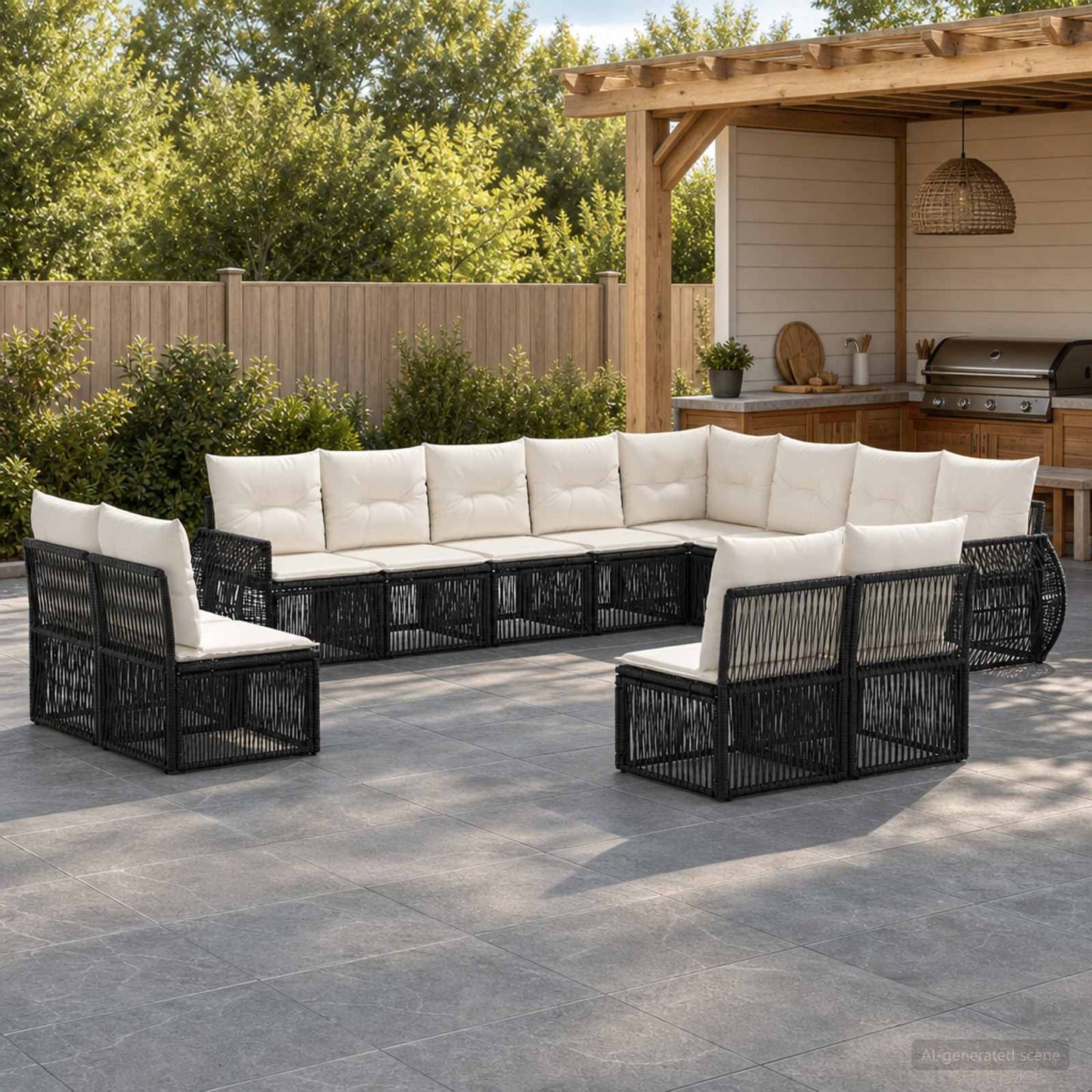 Tuinbankenset 12 pcs Zwart en Cream Wit poly rattan is nu te koop bij PeponiXL, paradijselijk wonen!